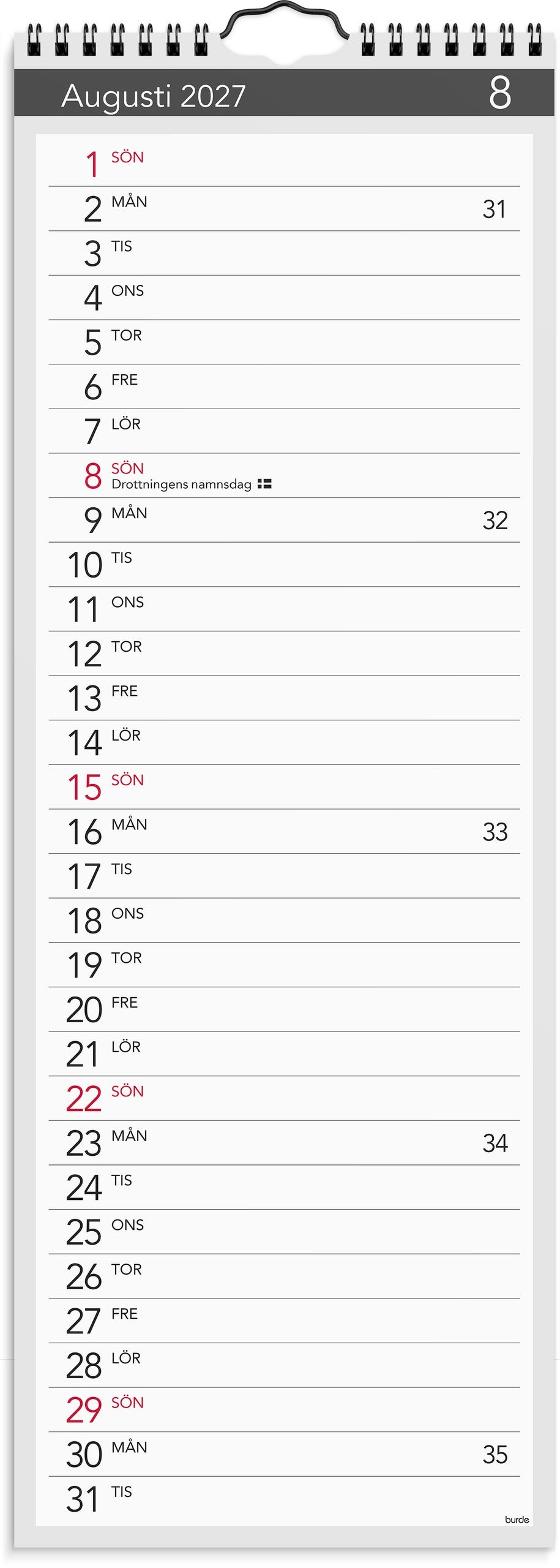 Lilla Väggkalender 2027 Elegant