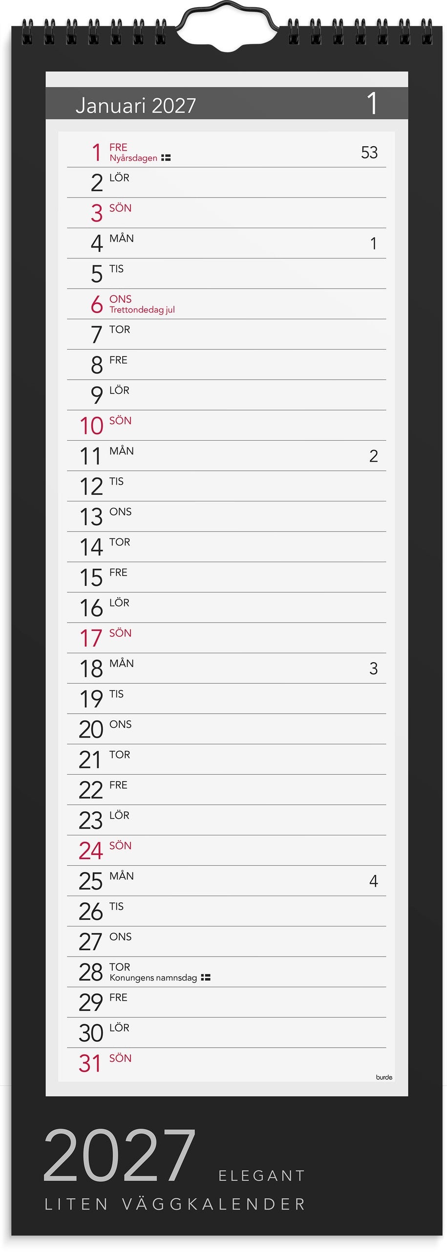 Lilla Väggkalender 2027 Elegant
