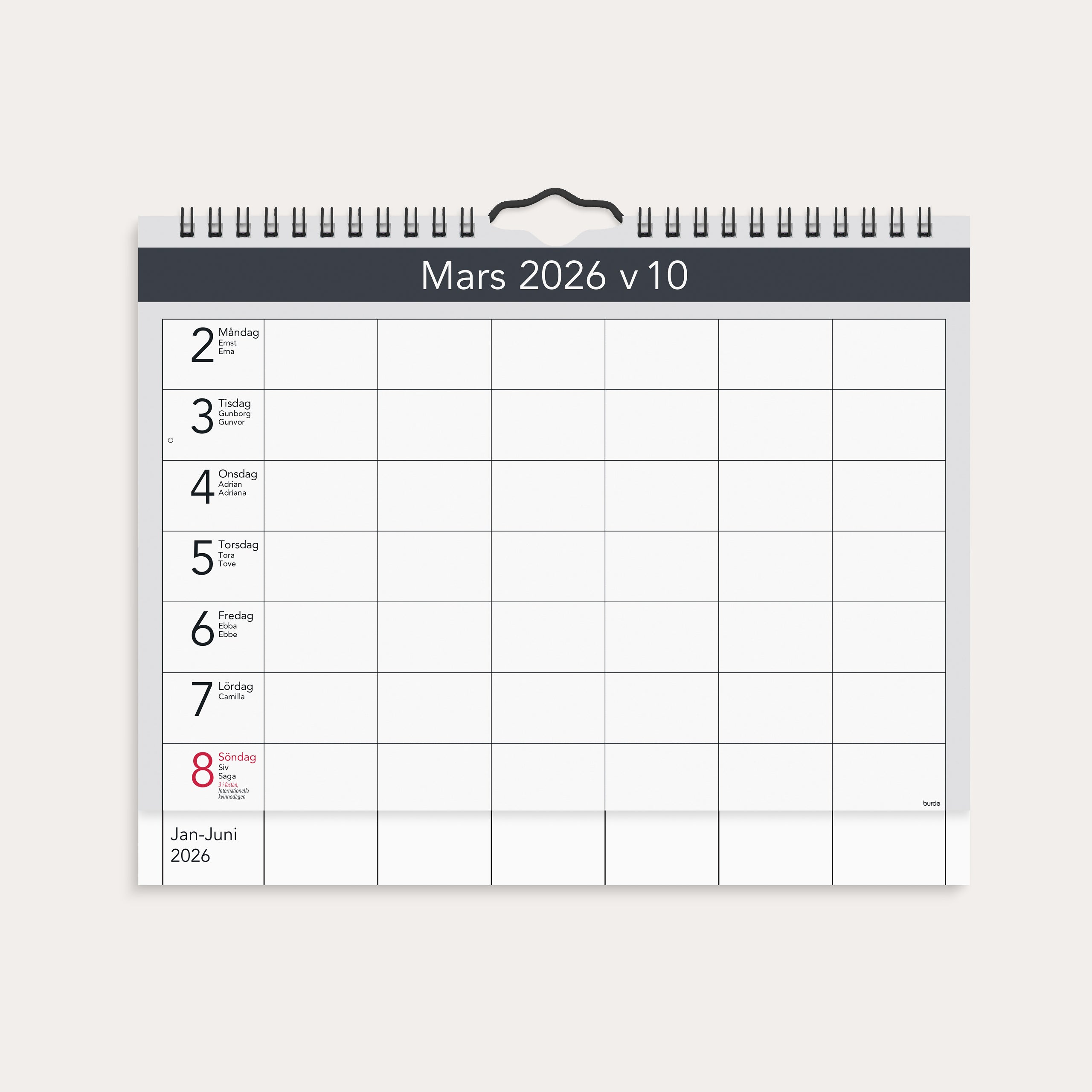 Väggkalender 2026 Väggagenda A4