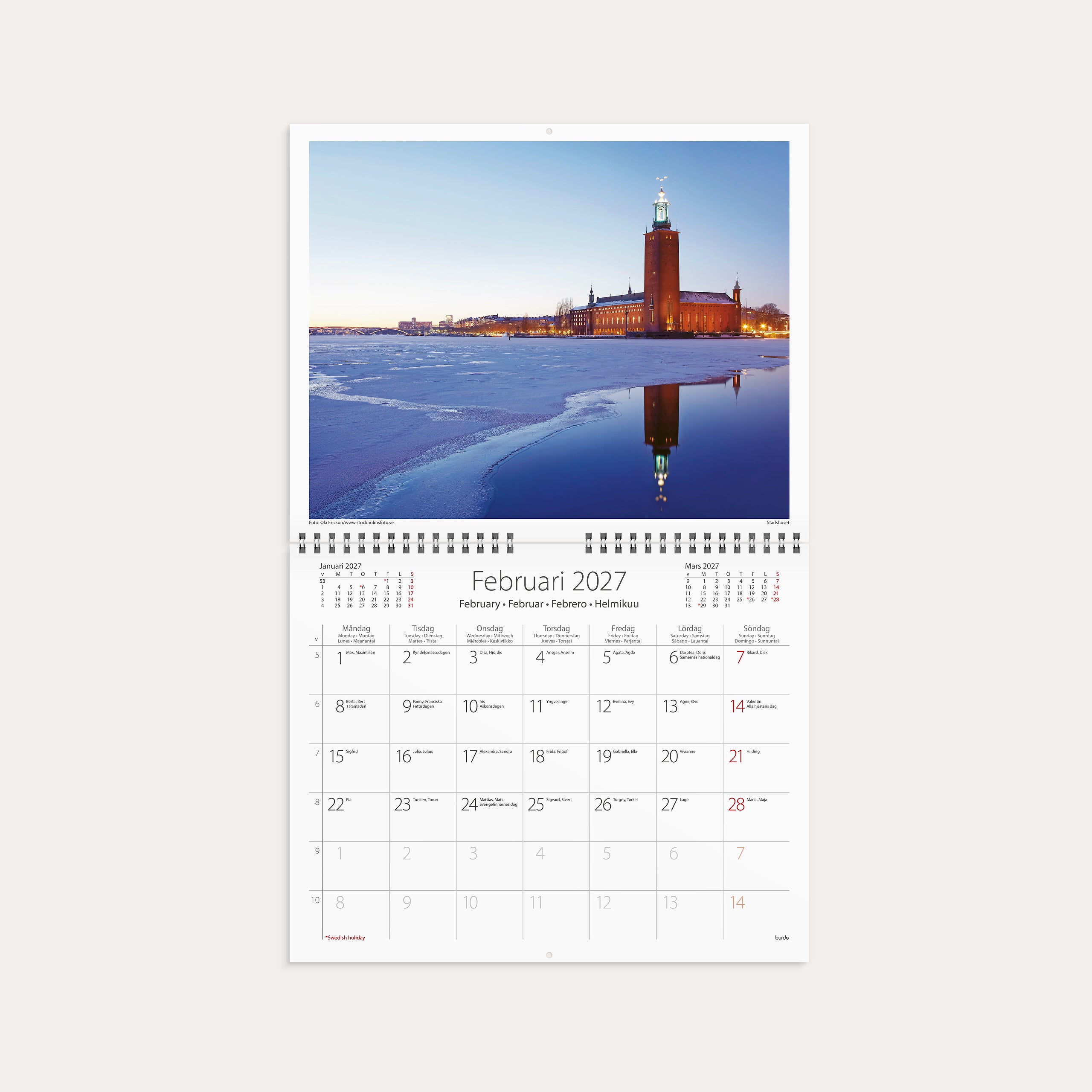 Väggkalender 2027 Stockholm – detail view