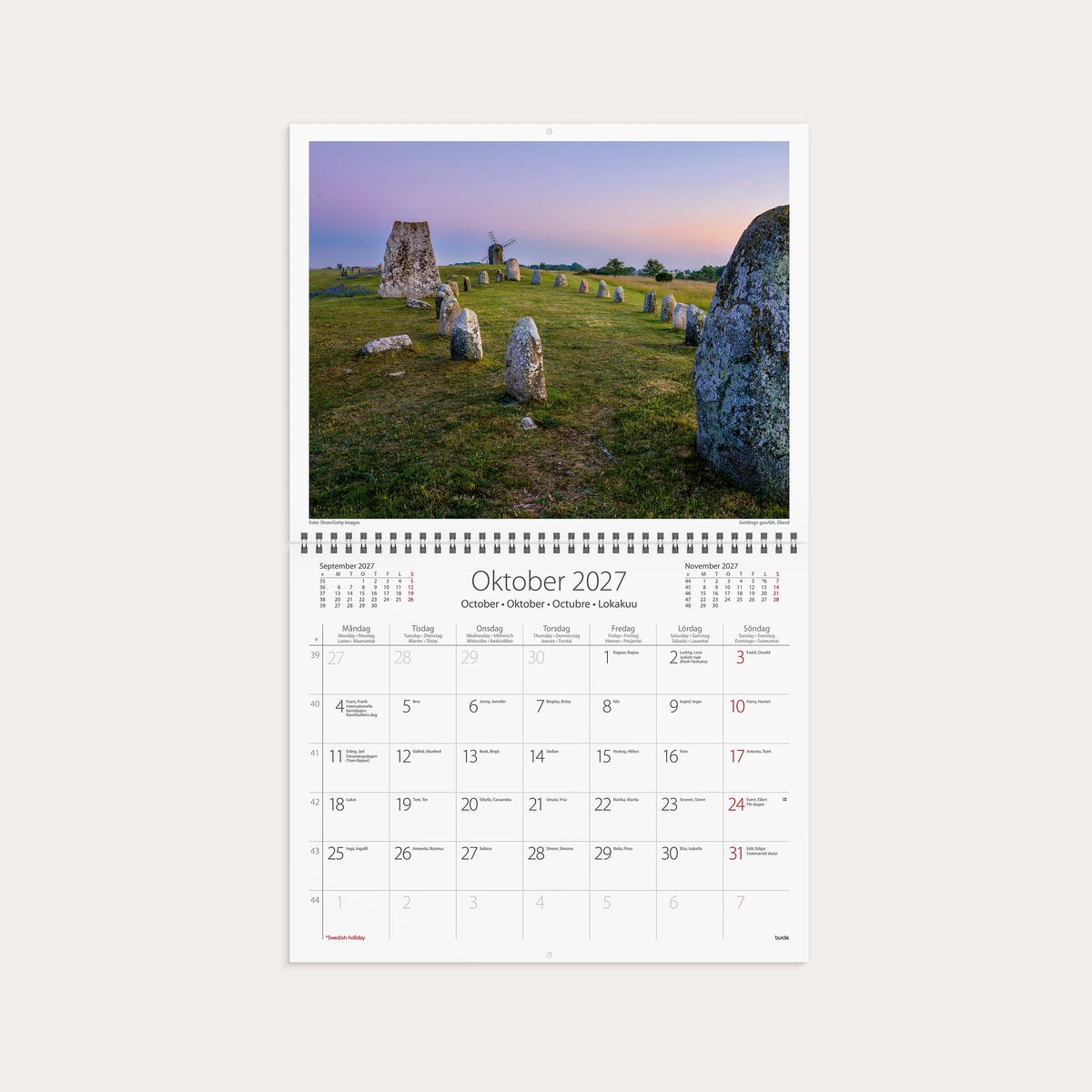 Väggkalender Sweden 2027 med kuvert