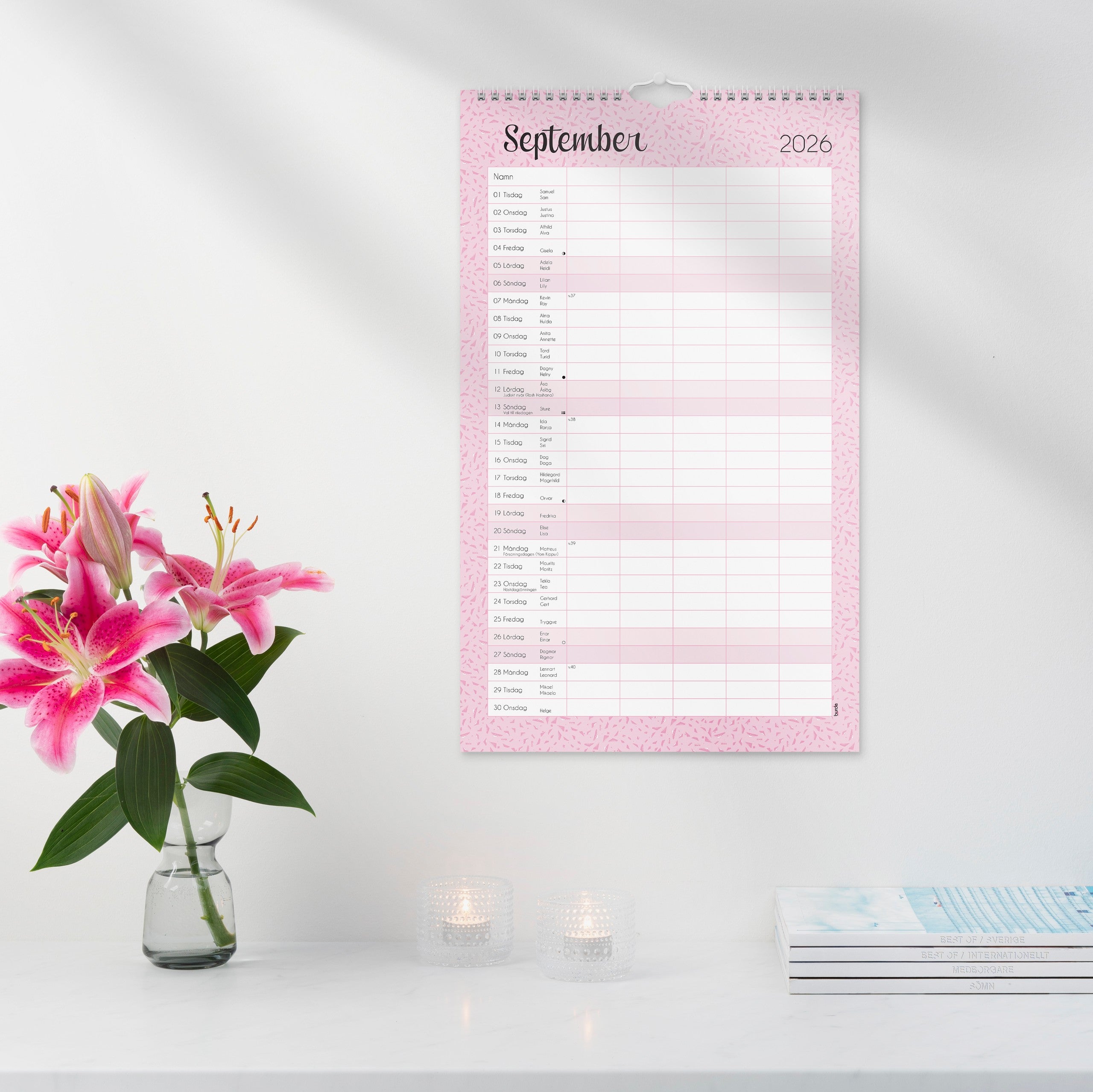 Familjekalender 2026 Pastell stickers