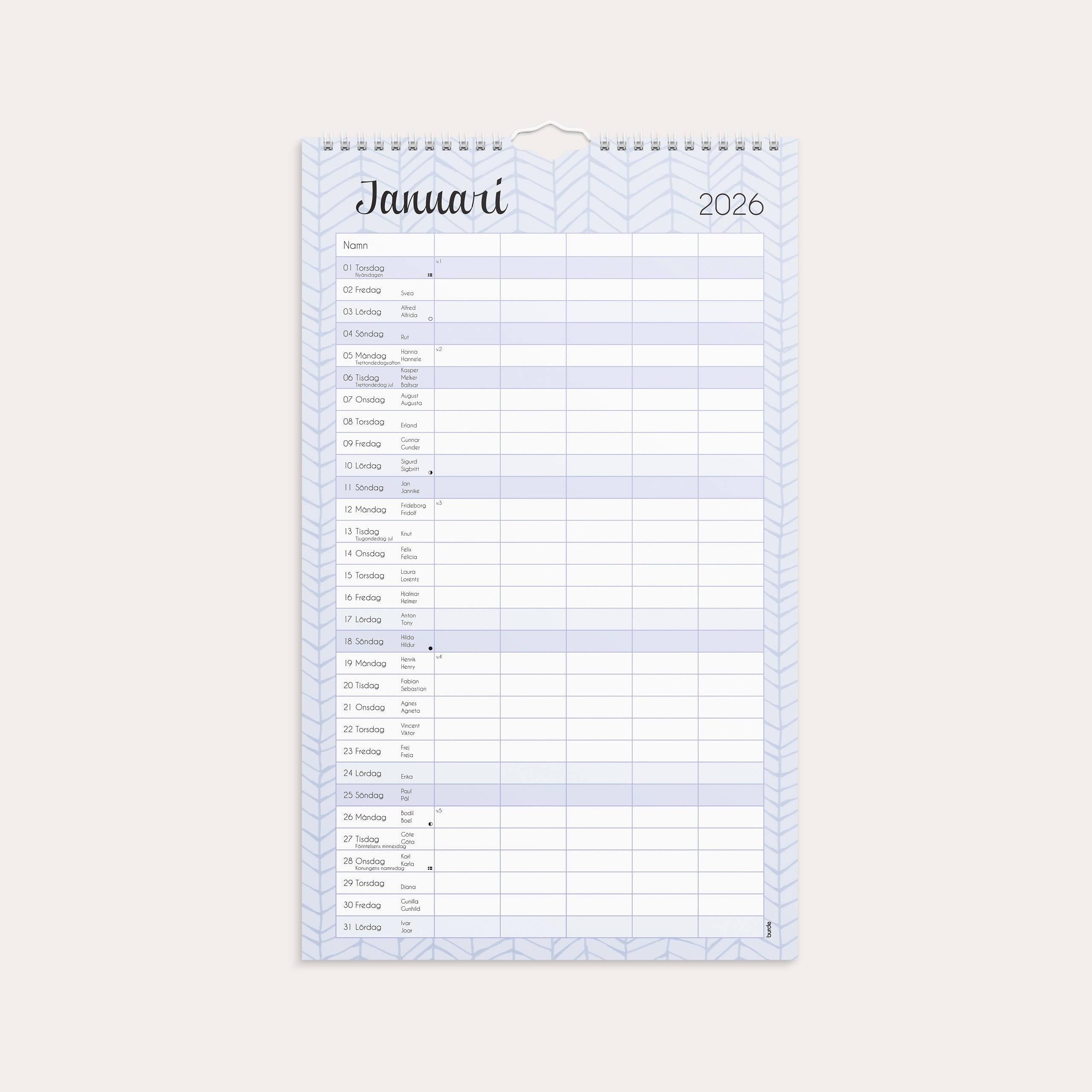 Familjekalender 2026 Pastell stickers