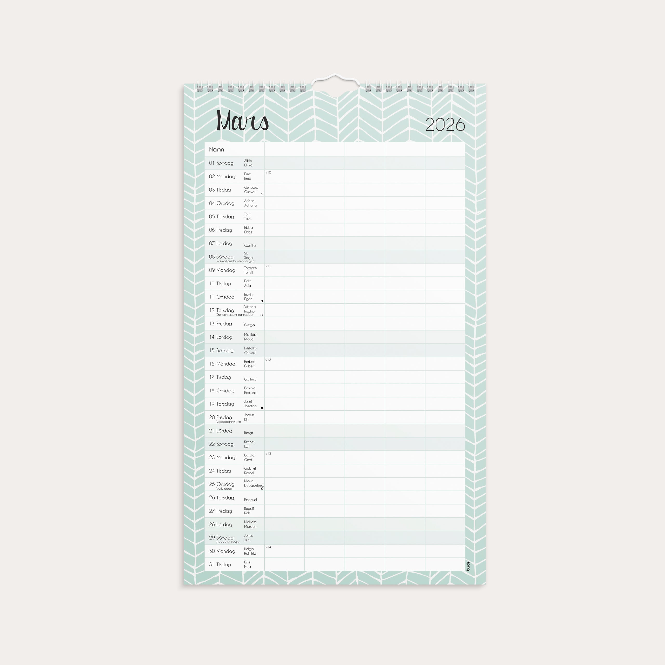 Familjekalender 2026 Pastell stickers