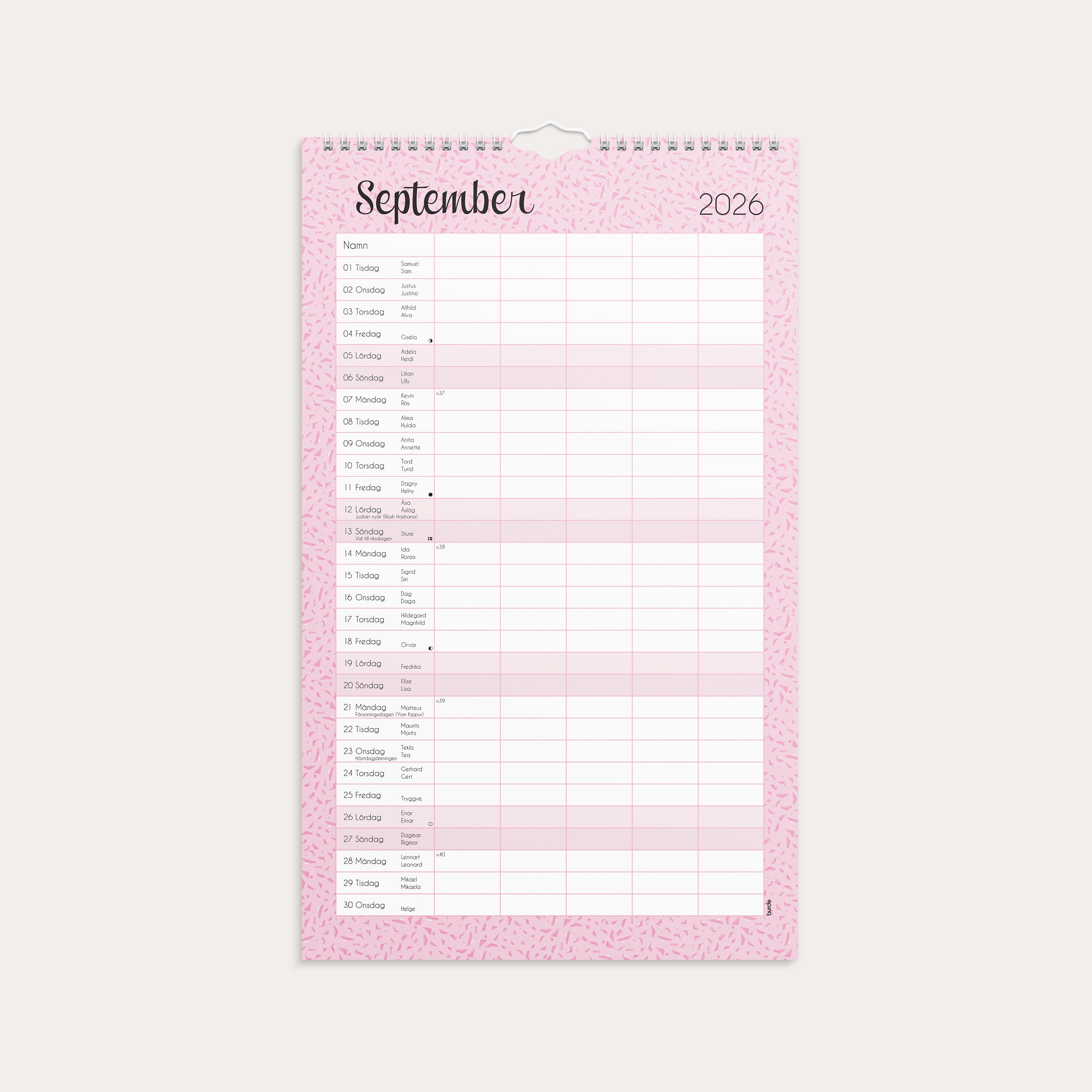 Familjekalender 2026 Pastell stickers