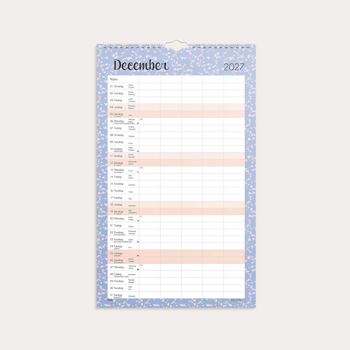 Familjekalender Pastell 2027 stickers