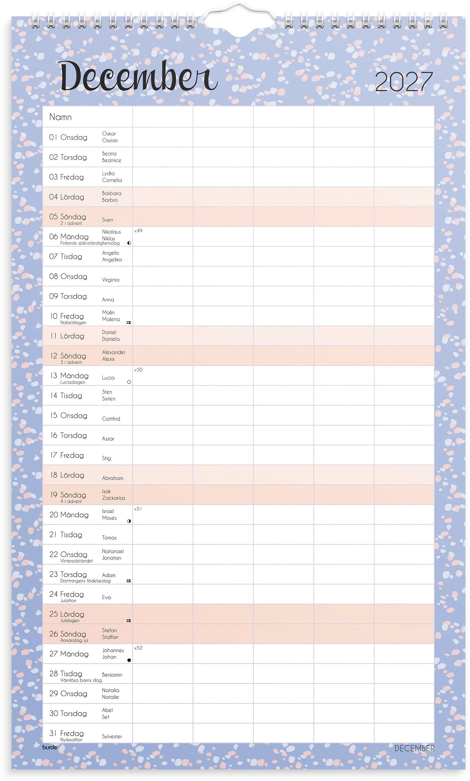 Familjekalender Pastell 2027 stickers