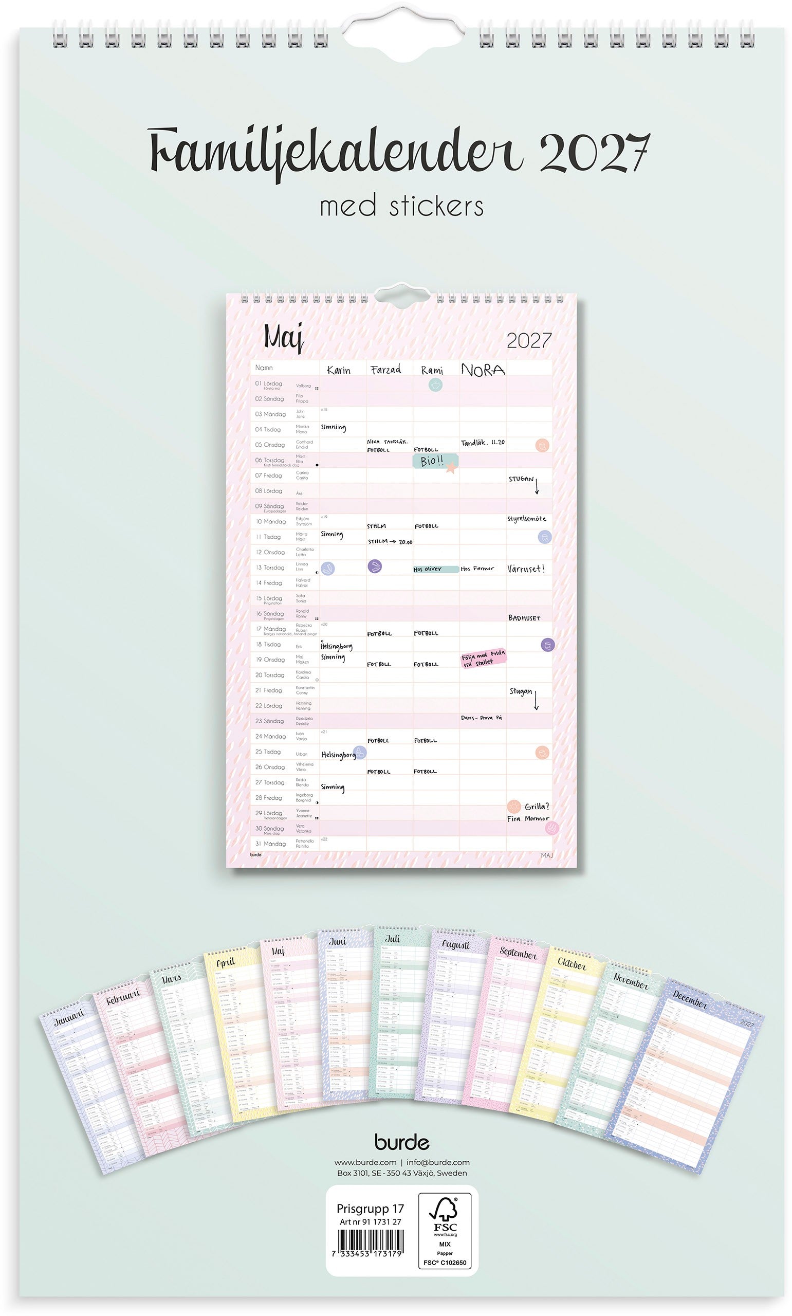 Familjekalender Pastell 2027 stickers