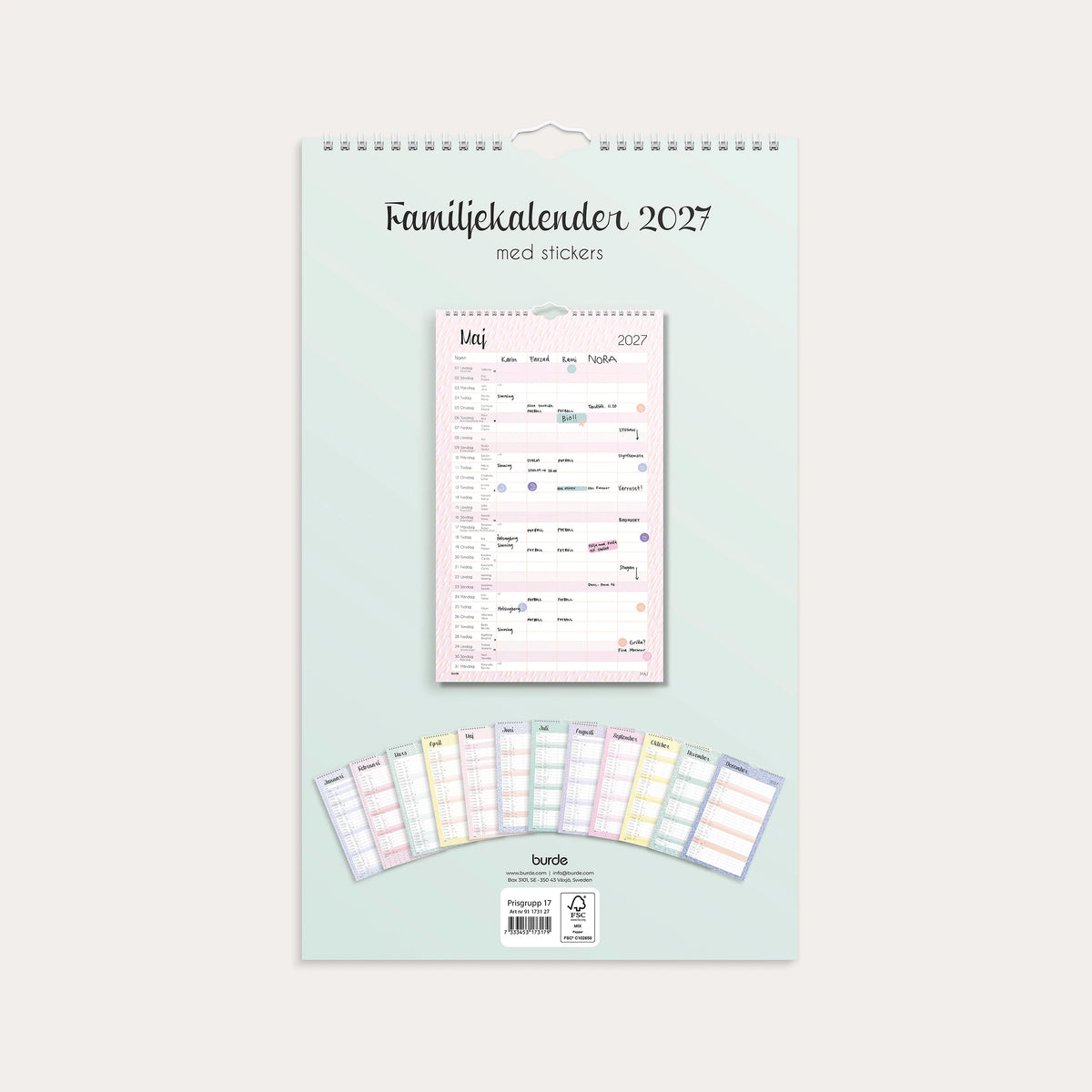 Familjekalender Pastell 2027 stickers