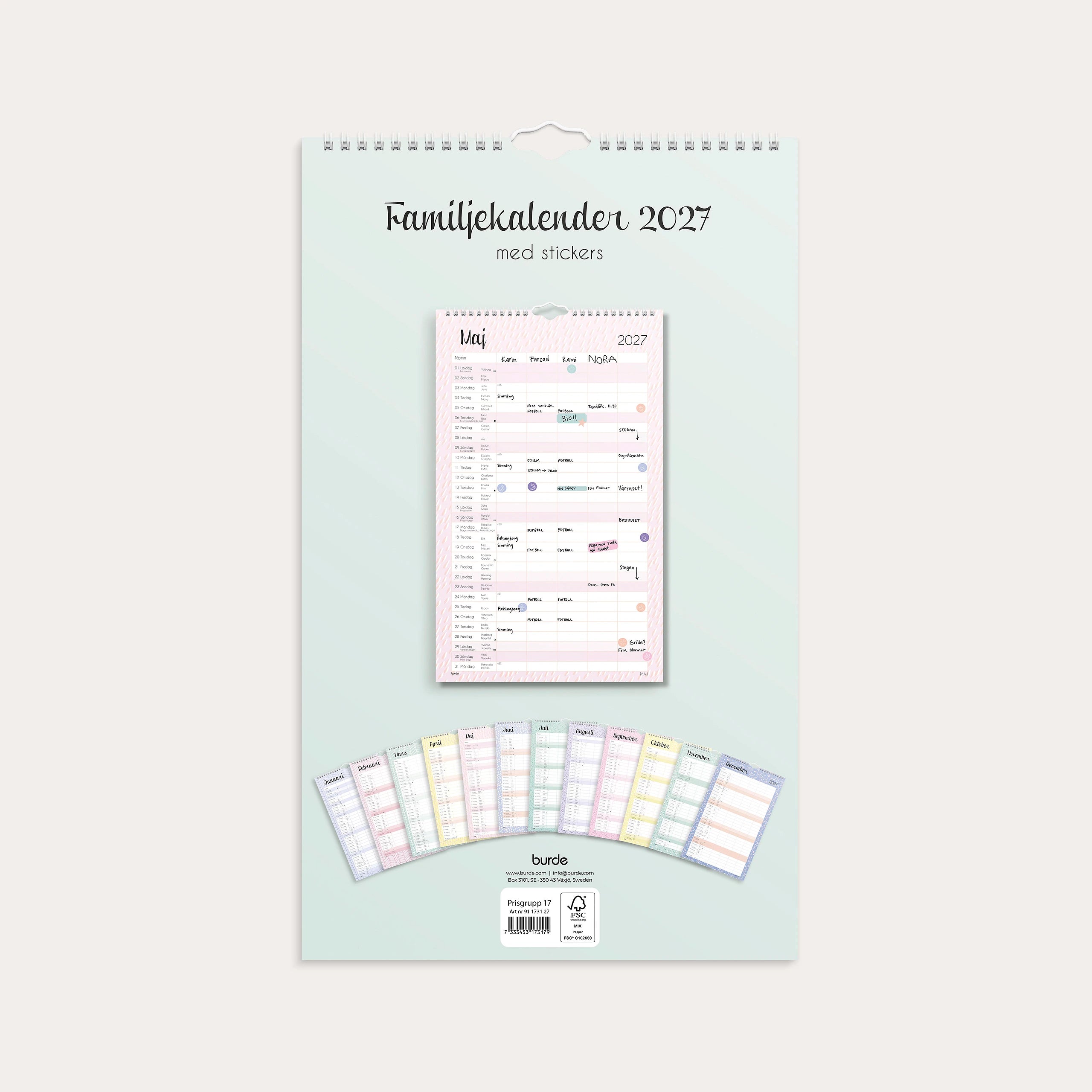 Familjekalender Pastell 2027 stickers