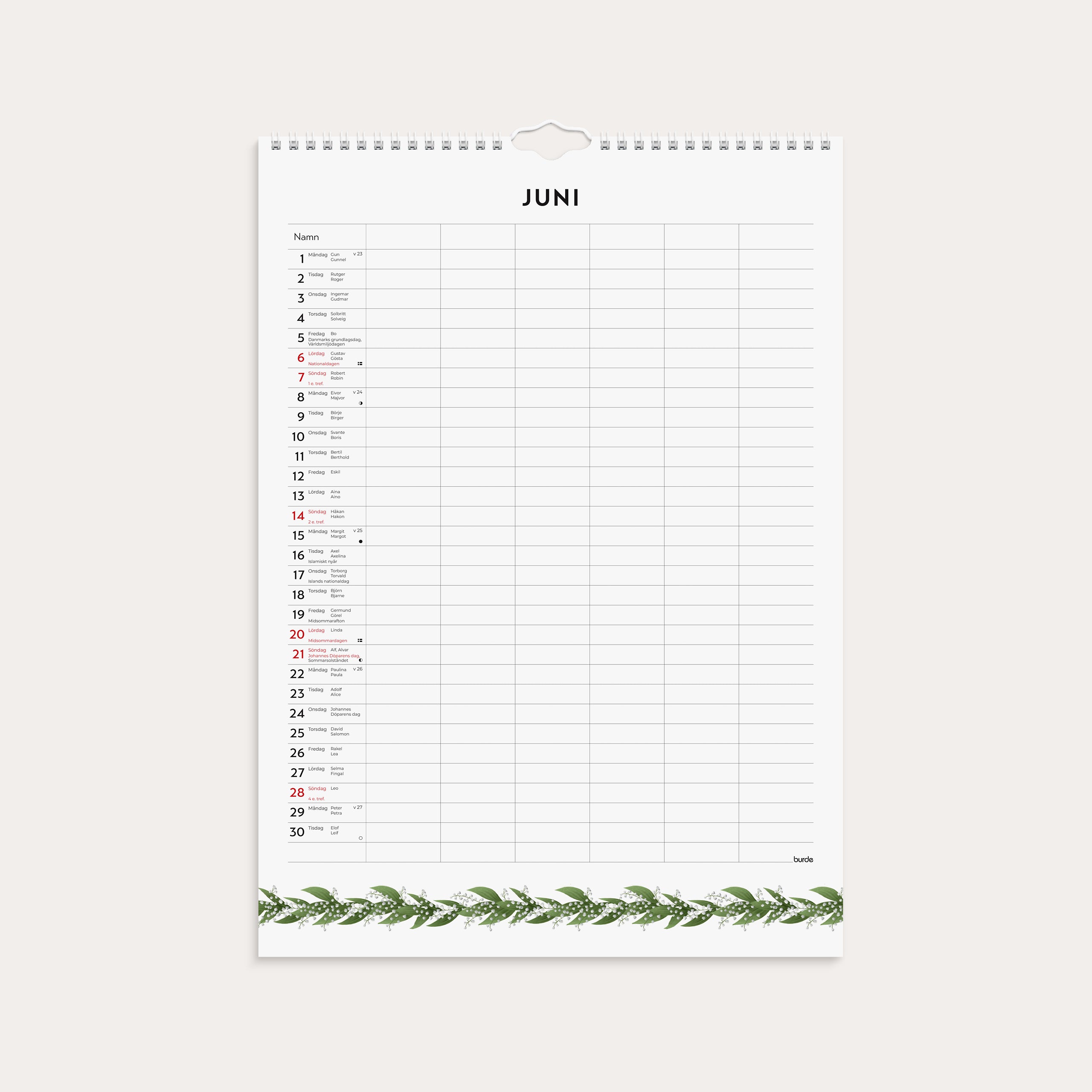 Familjekalender 2026 Illustrerad blomster