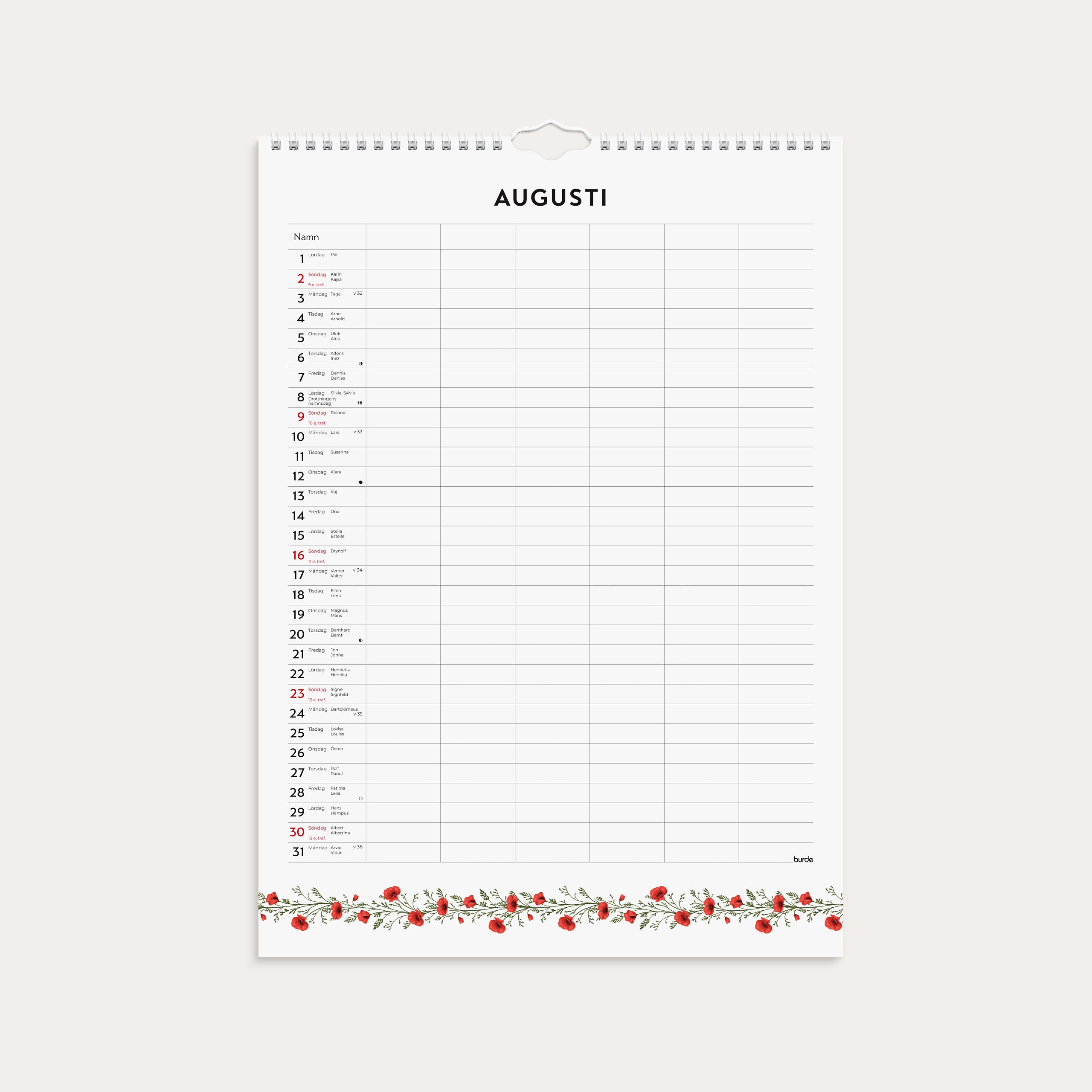 Familjekalender 2026 Illustrerad blomster