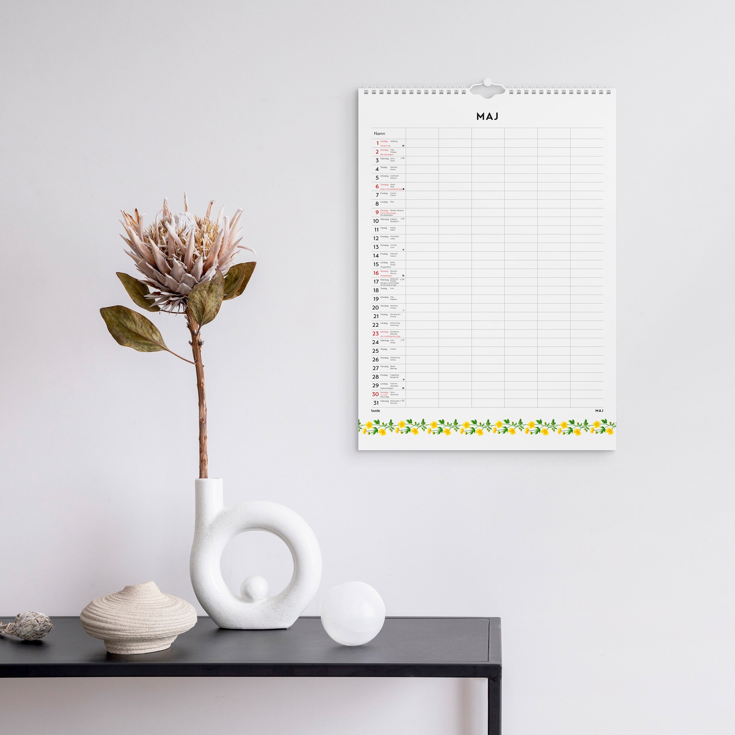 Familjekalender 2027 Illustrerad blomster