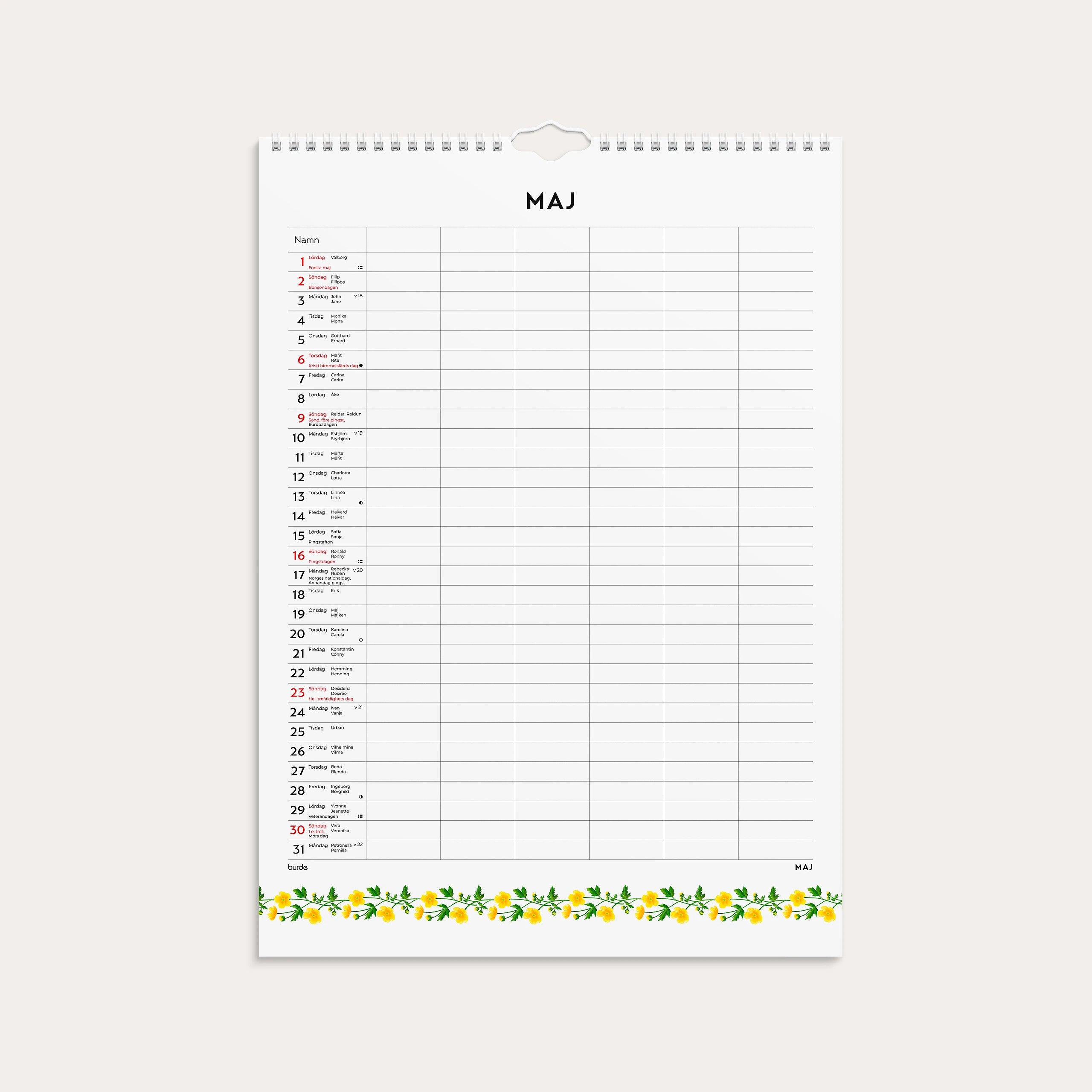 Familjekalender 2027 Illustrerad blomster