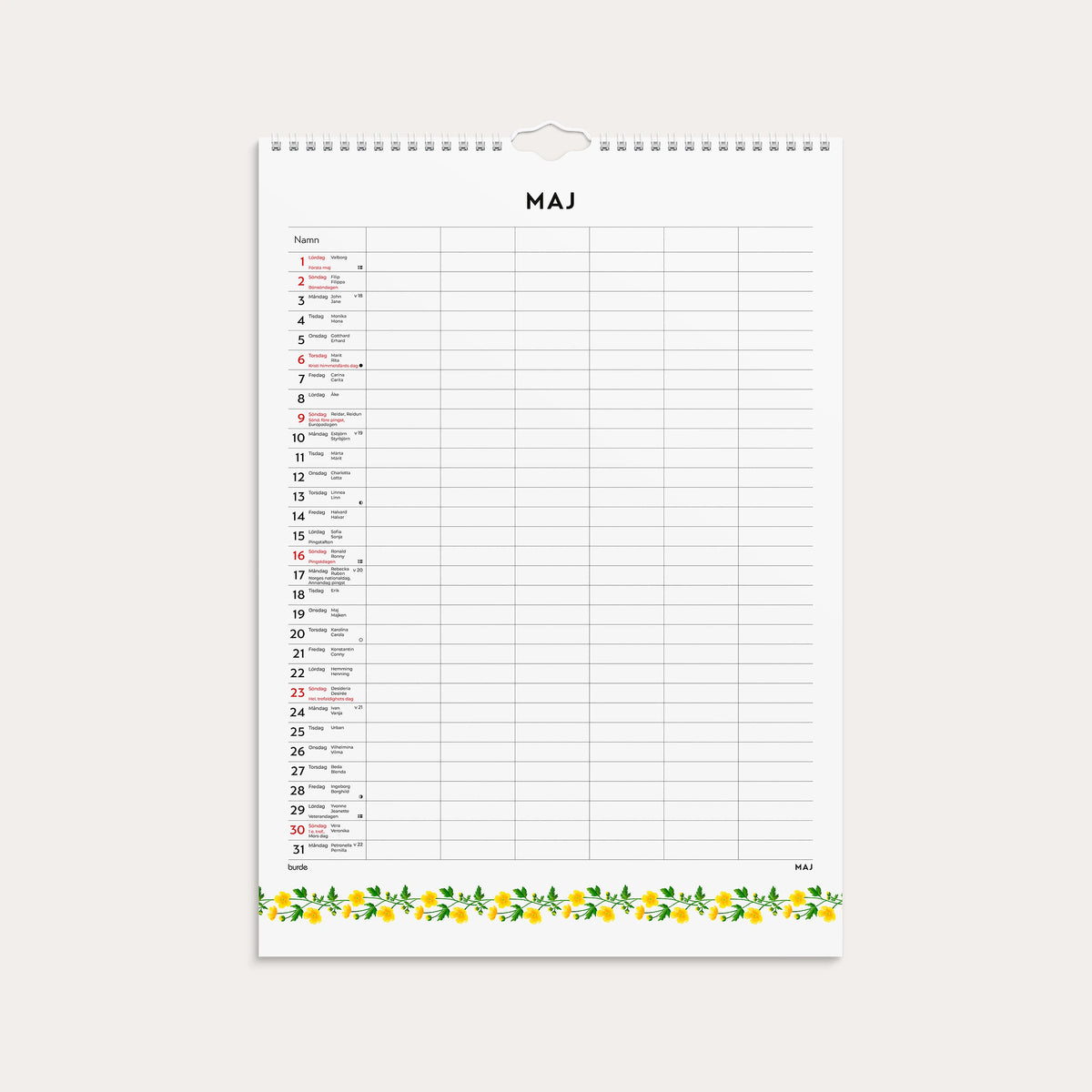 Familjekalender 2027 Illustrerad blomster