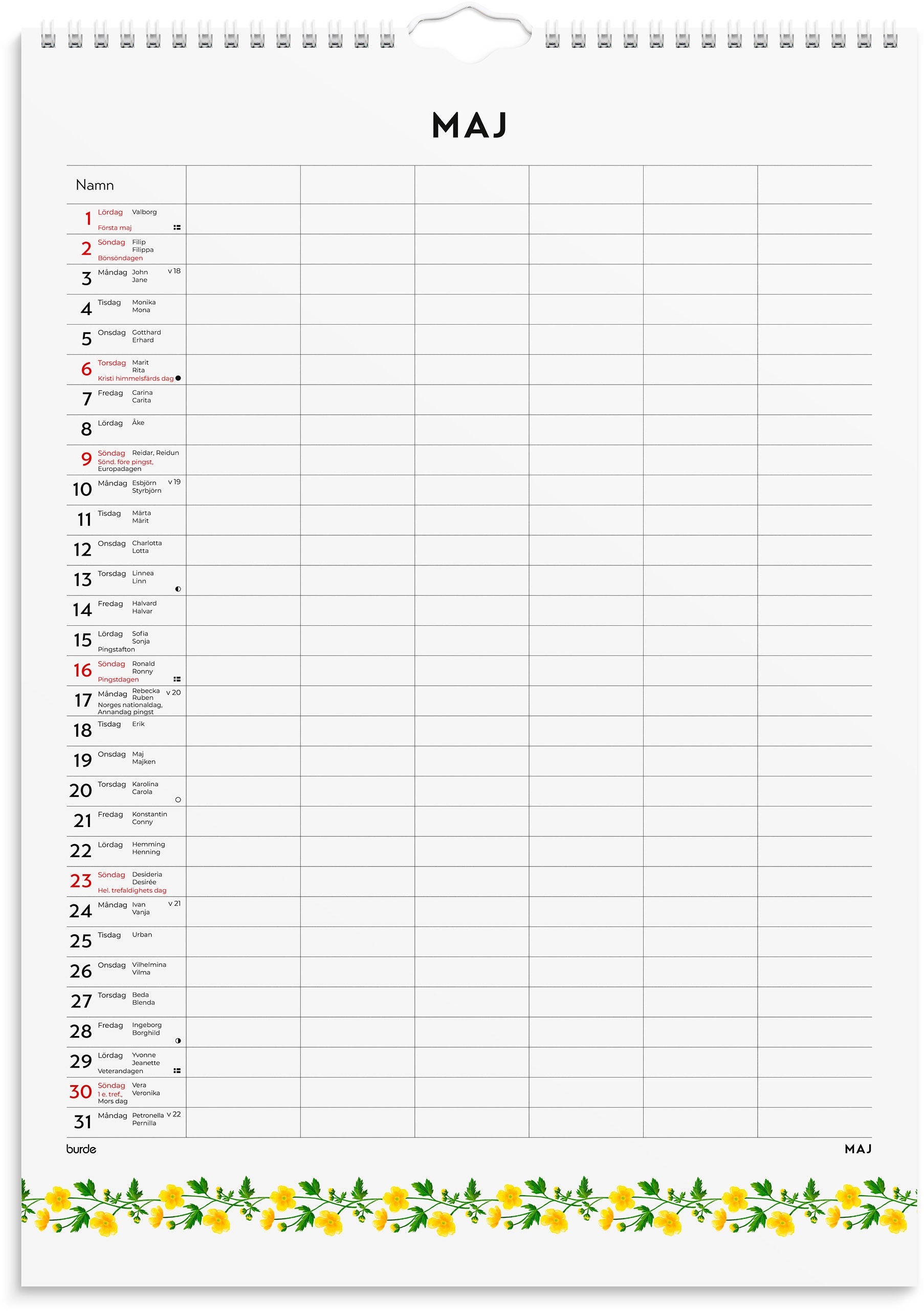 Familjekalender 2027 Illustrerad blomster