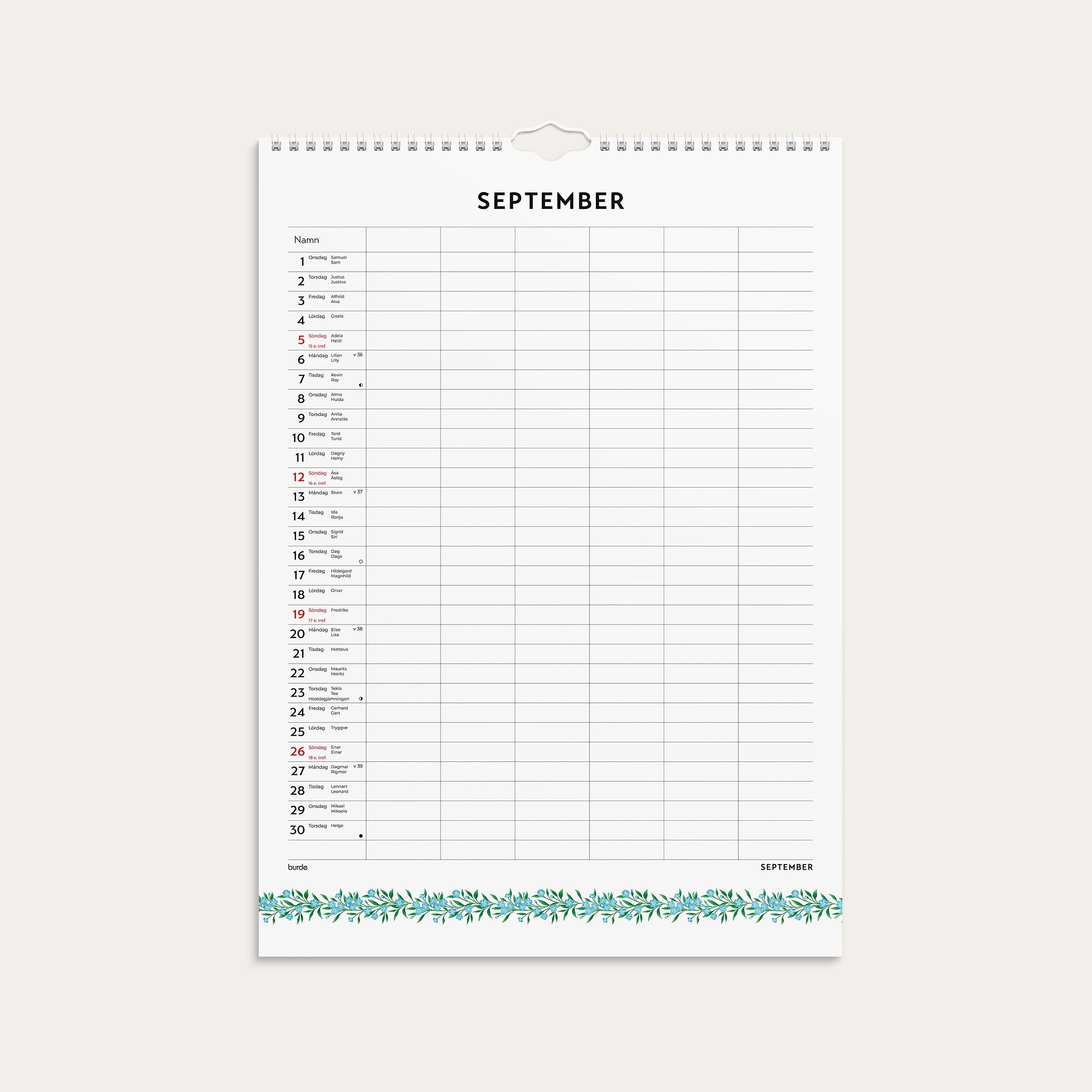 Familjekalender 2027 Illustrerad blomster