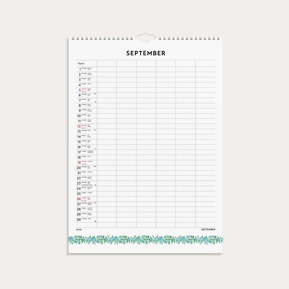 Familjekalender 2027 Illustrerad blomster