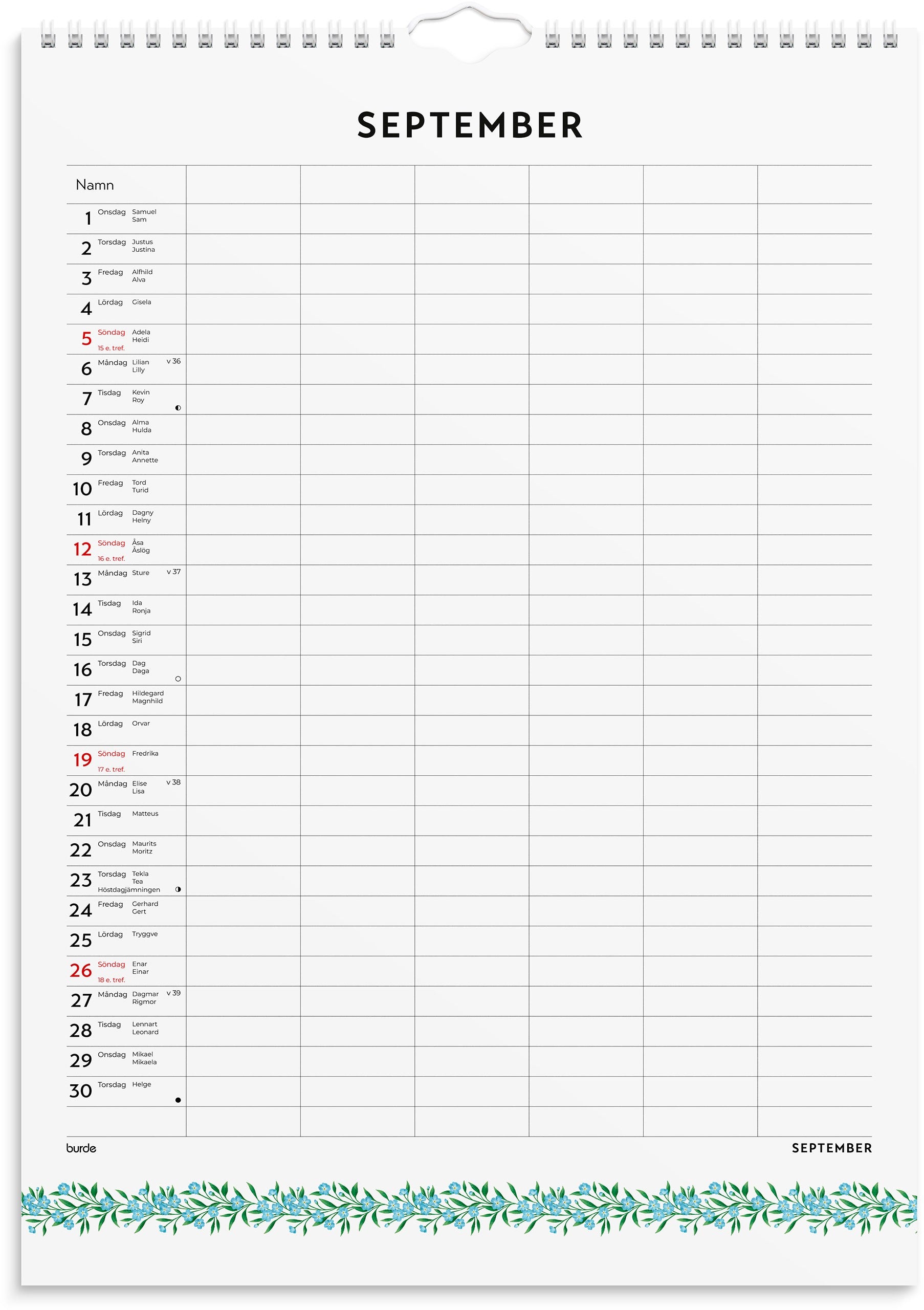 Familjekalender 2027 Illustrerad blomster
