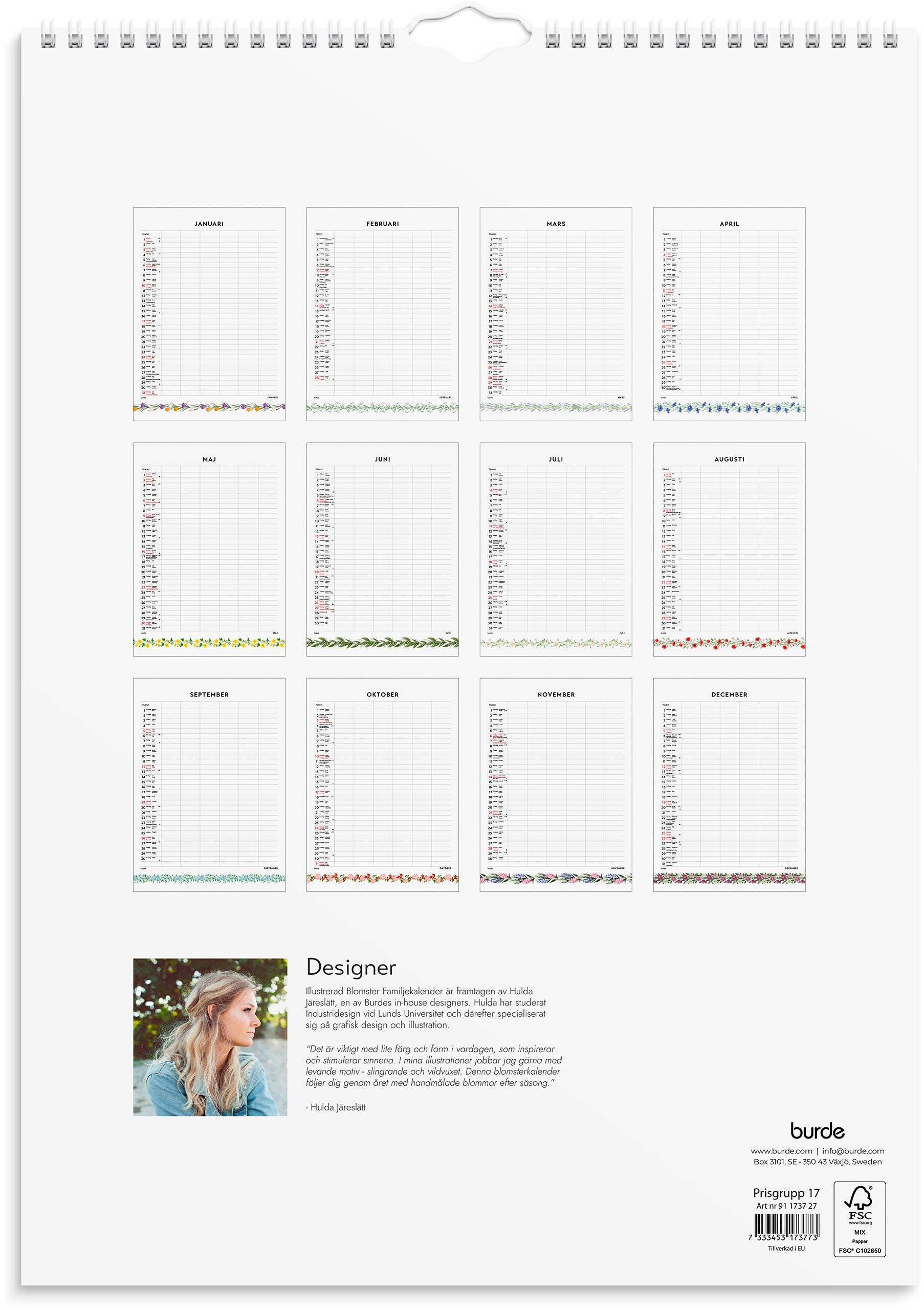 Familjekalender 2027 Illustrerad blomster