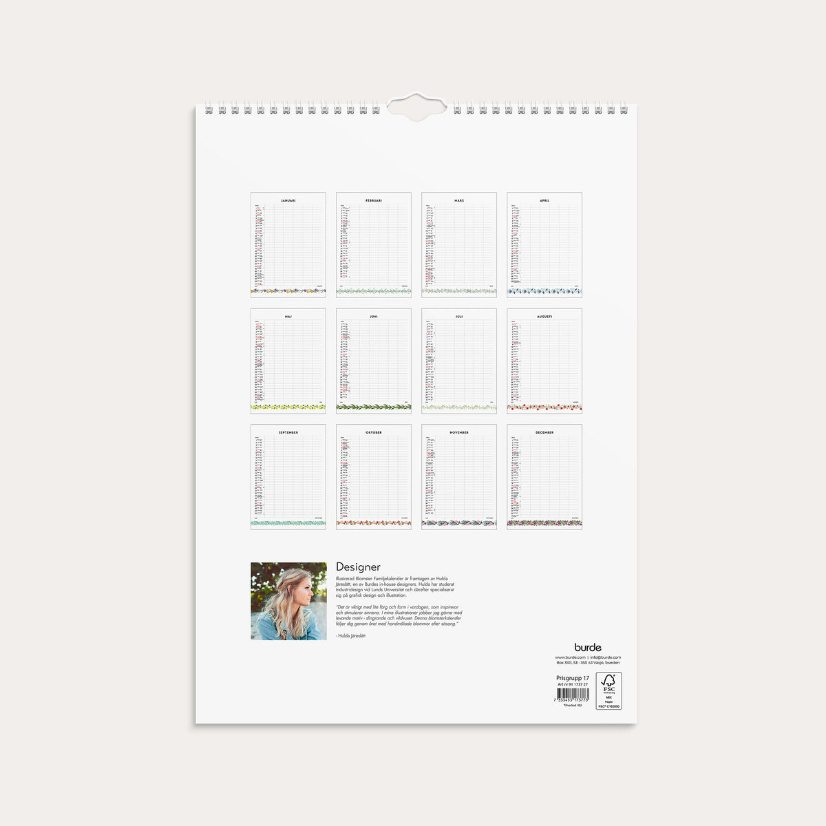 Familjekalender 2027 Illustrerad blomster