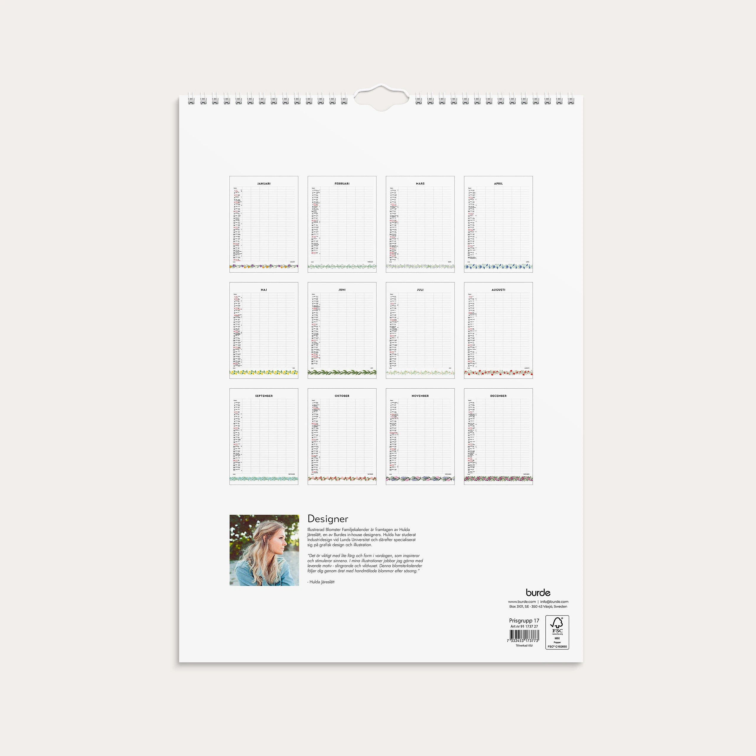 Familjekalender 2027 Illustrerad blomster