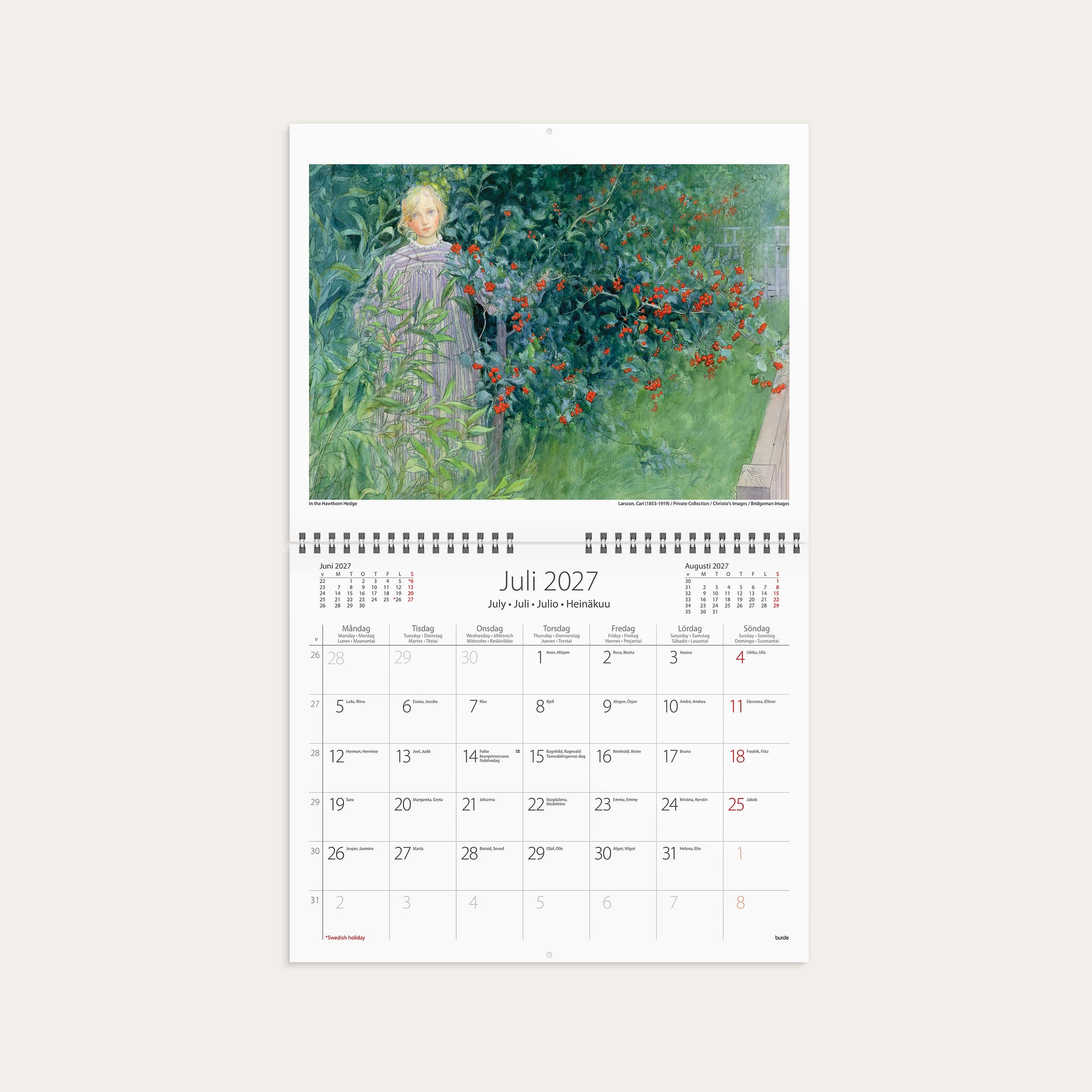 Väggkalender 2027 Carl Larsson – detail view