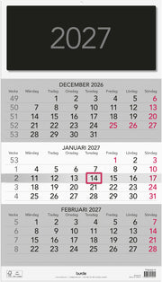 Väggkalender 2027 Triplaner Elegant