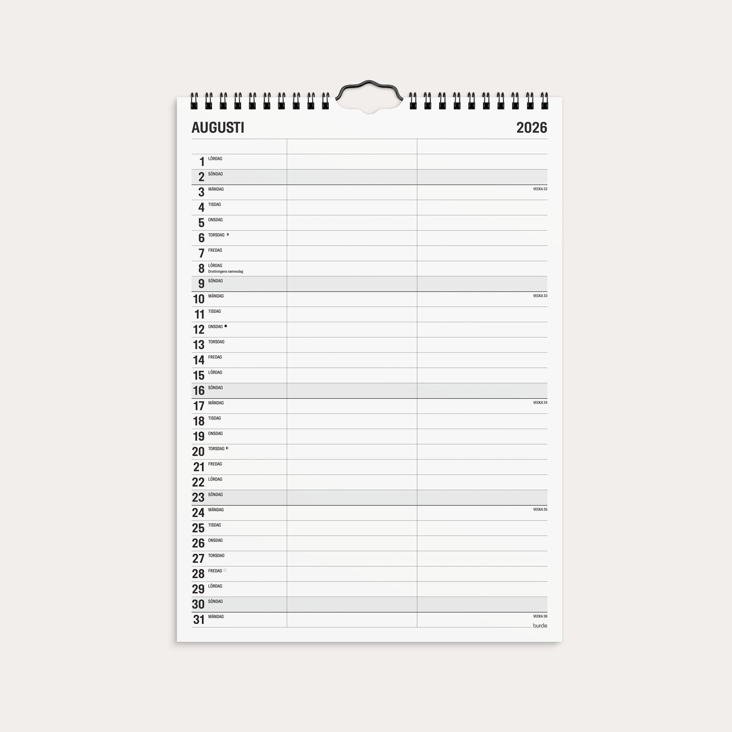 Familjekalender 2026 Black and white 2 kolumner