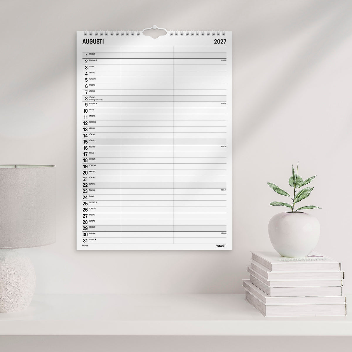 Familjekalender 2027 Black and white 2 kolumner