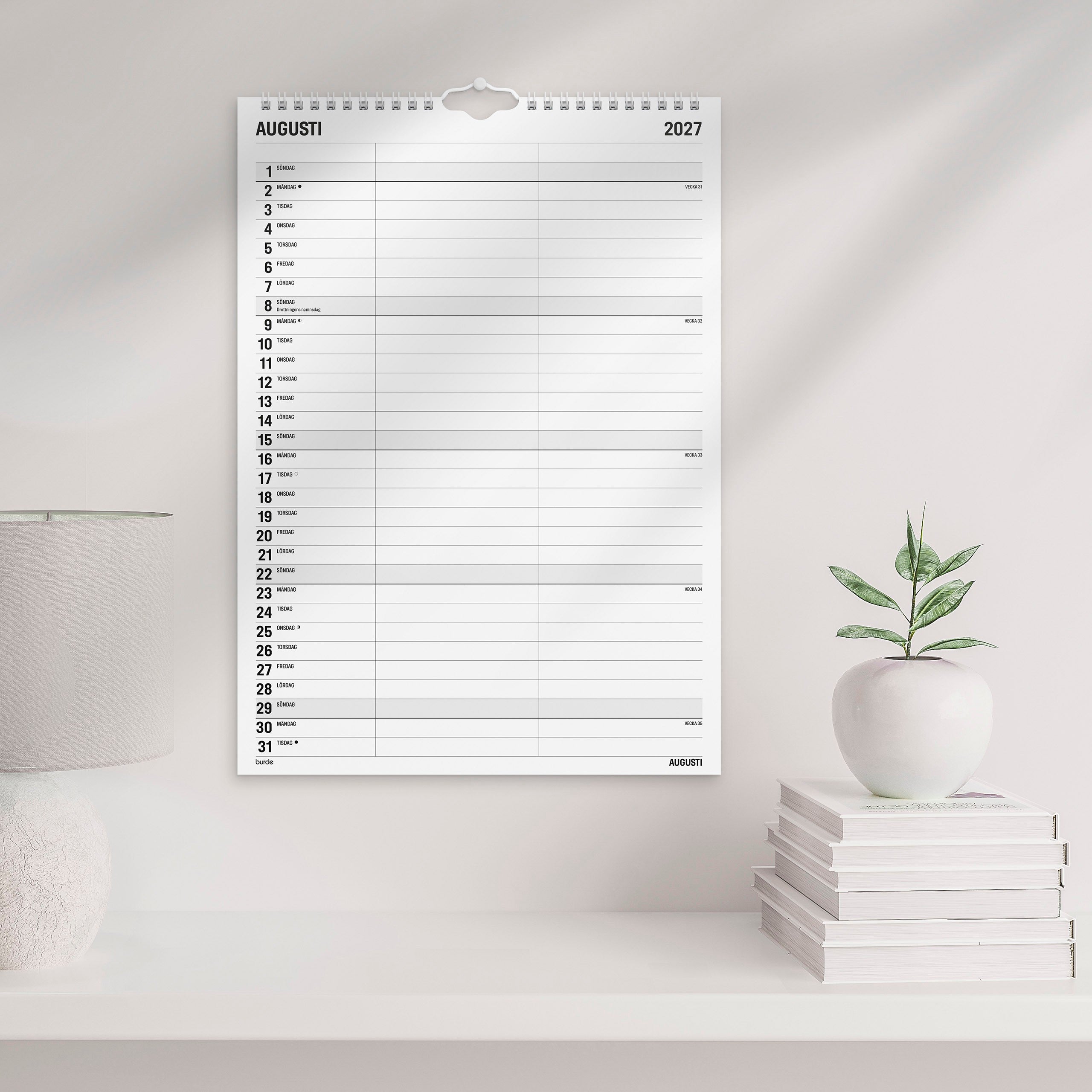Familjekalender 2027 Black and white 2 kolumner