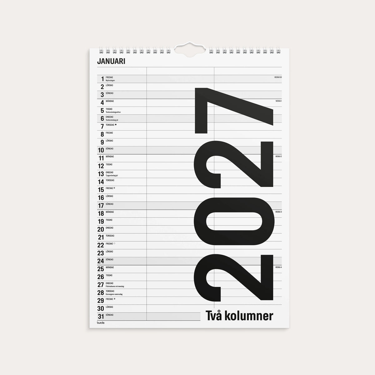 Familjekalender 2027 Black and white 2 kolumner