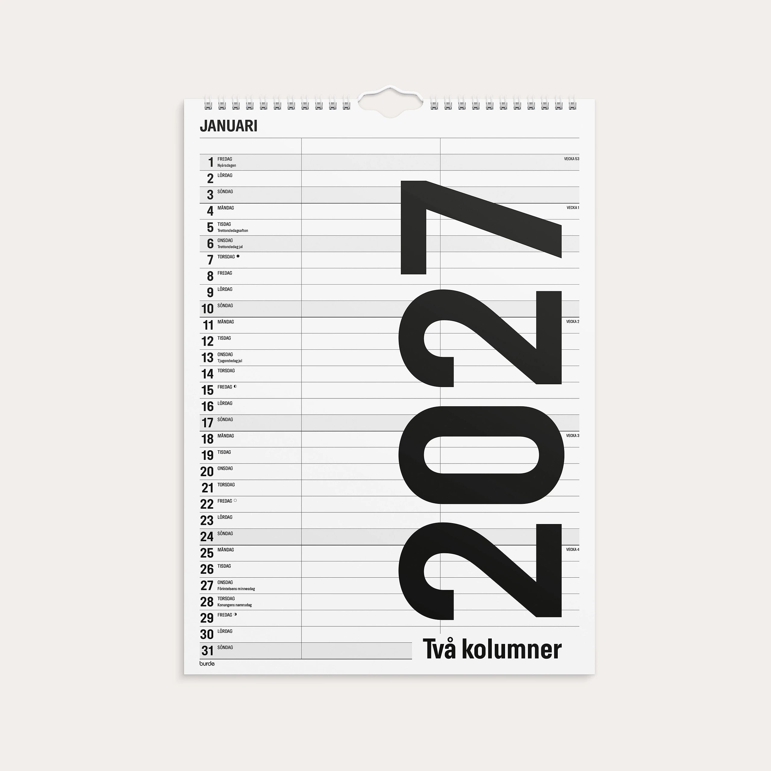 Familjekalender 2027 Black and white 2 kolumner