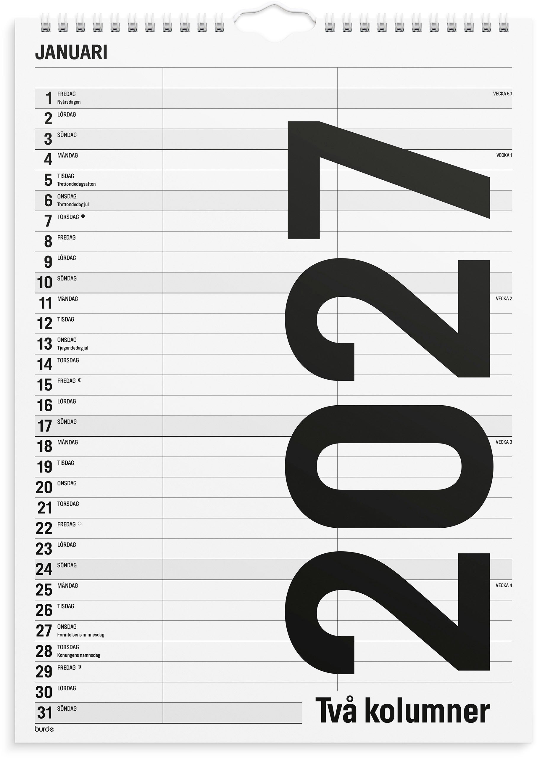 Familjekalender 2027 Black and white 2 kolumner