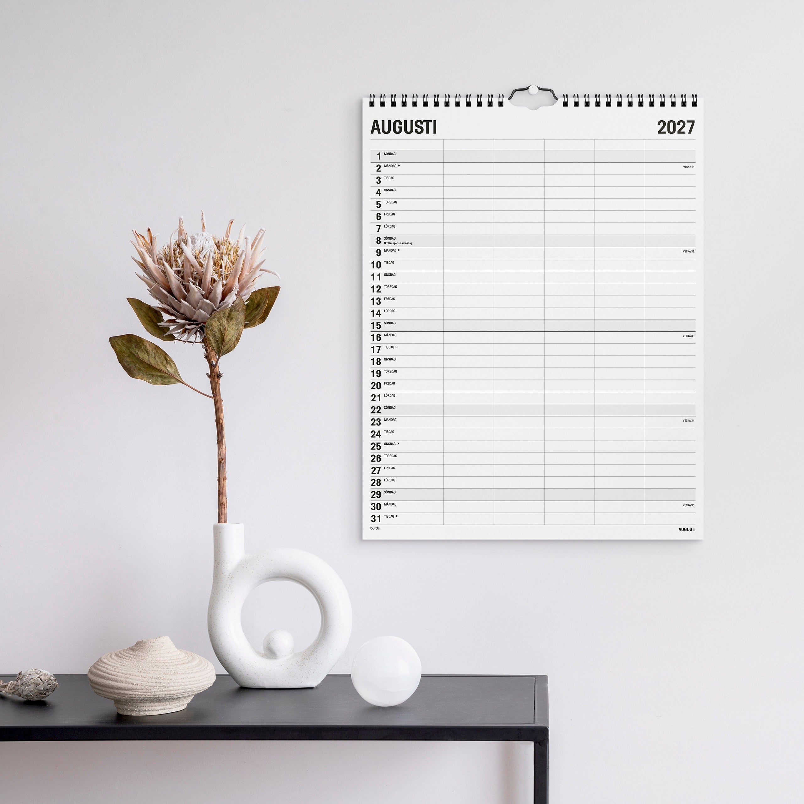 Familjekalender 2027 Black and white 5 kolumner