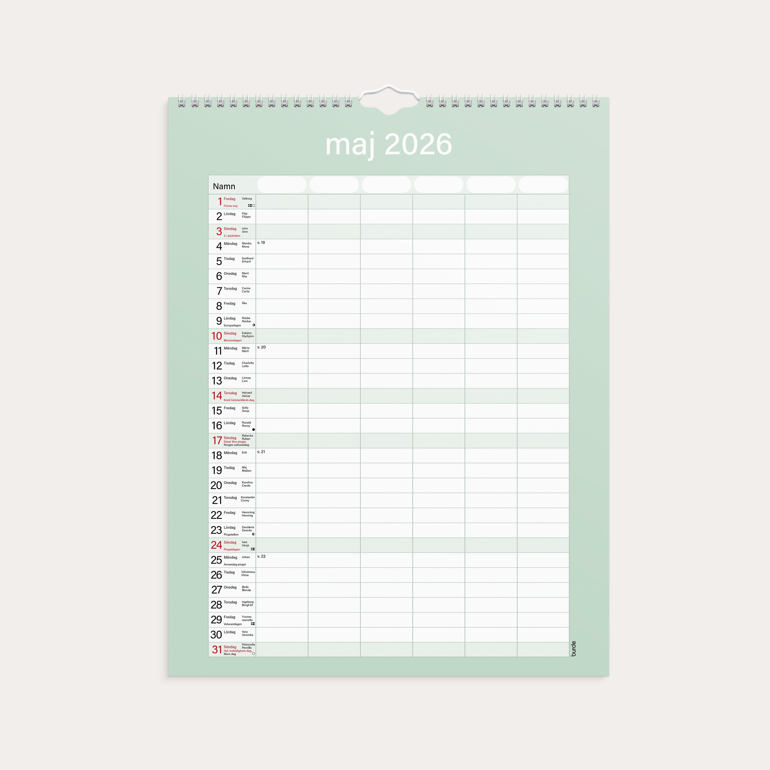 Familjekalender 2026 Praktisk