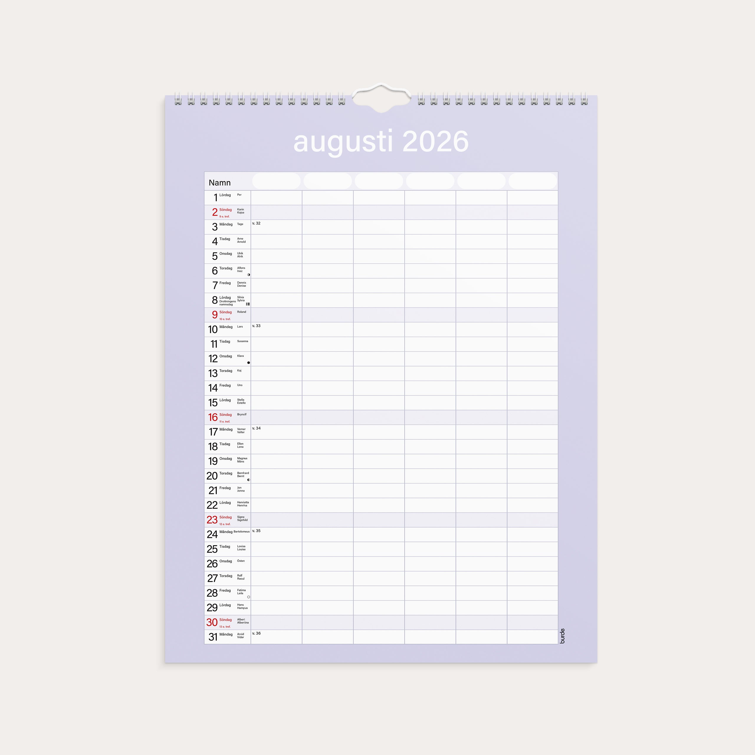 Familjekalender 2026 Praktisk