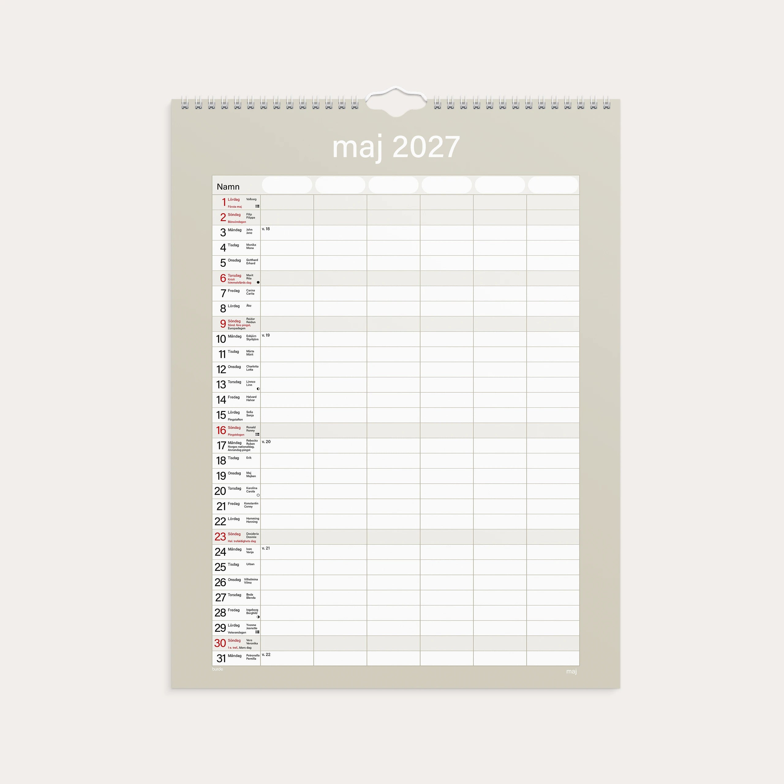 Familjekalender 2027 Praktisk