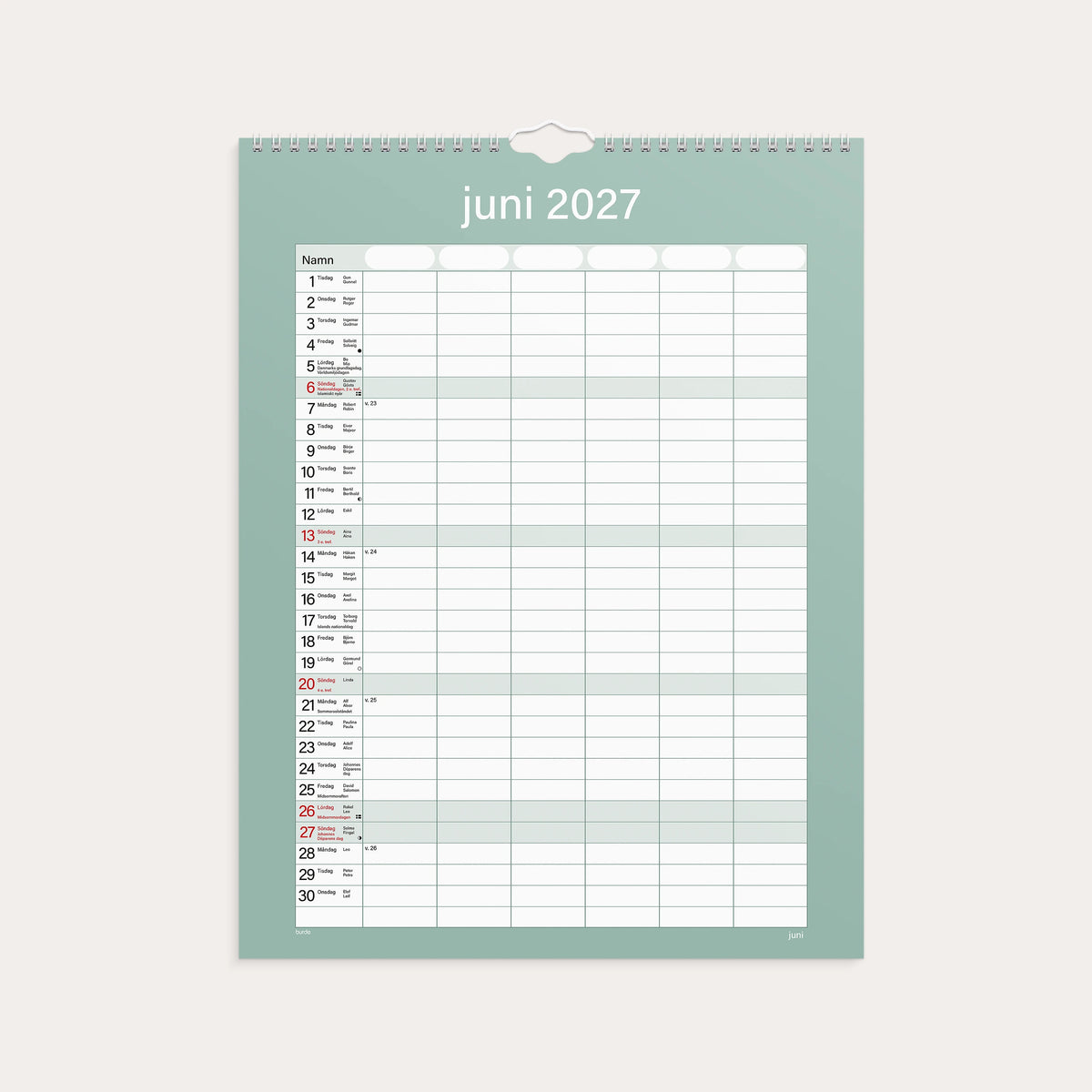 Familjekalender 2027 Praktisk