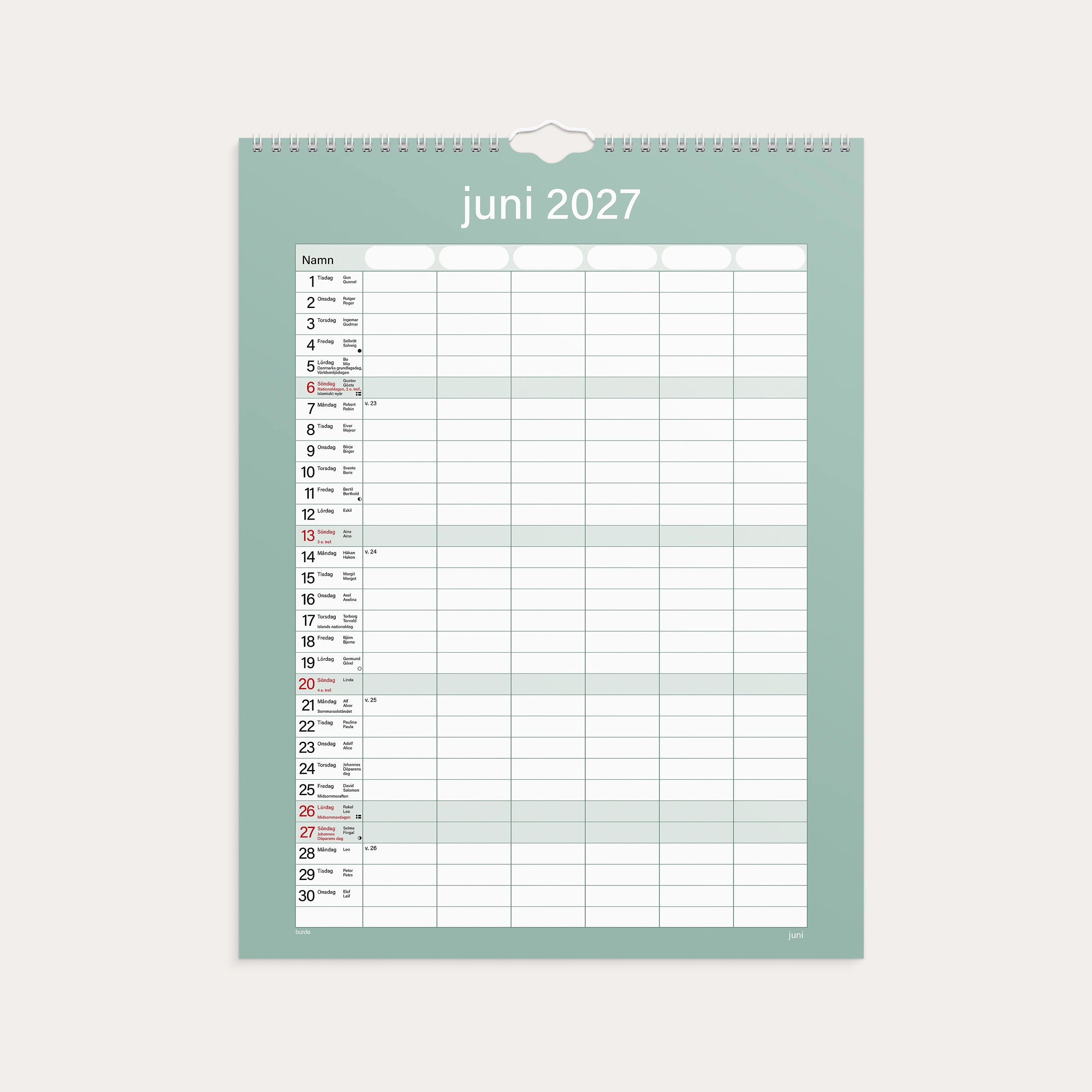 Familjekalender 2027 Praktisk