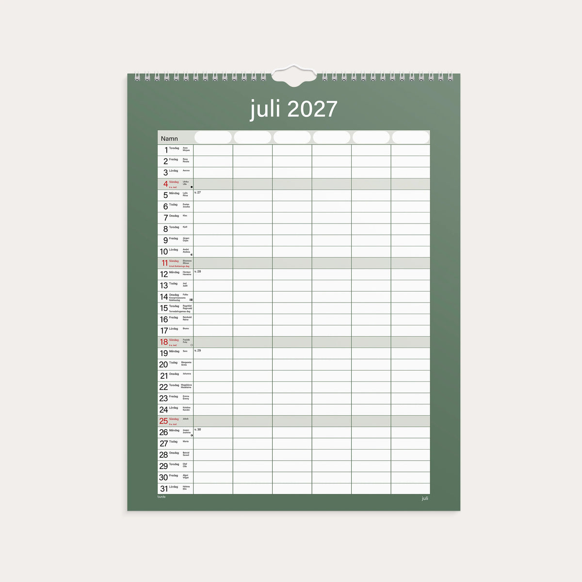 Familjekalender 2027 Praktisk
