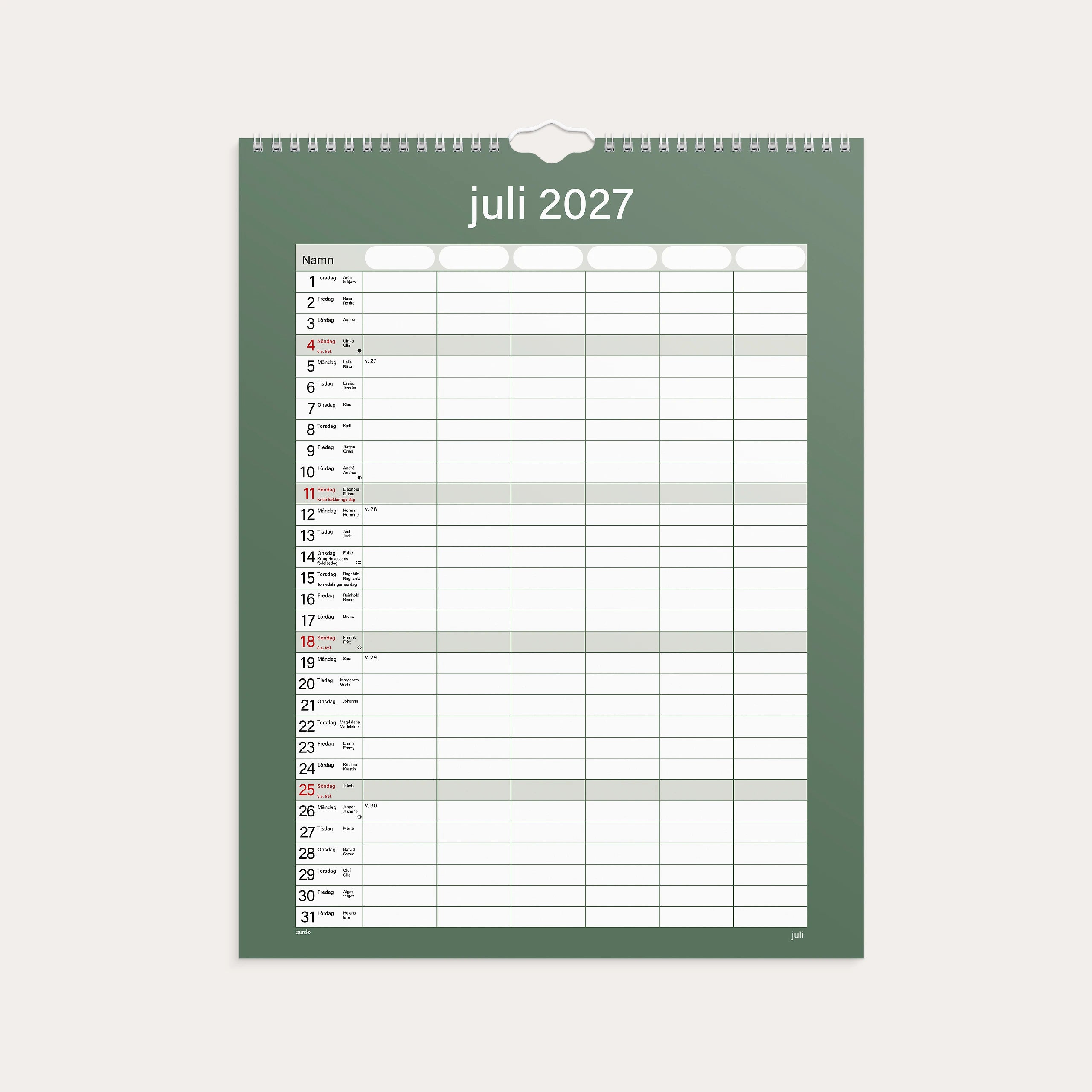 Familjekalender 2027 Praktisk