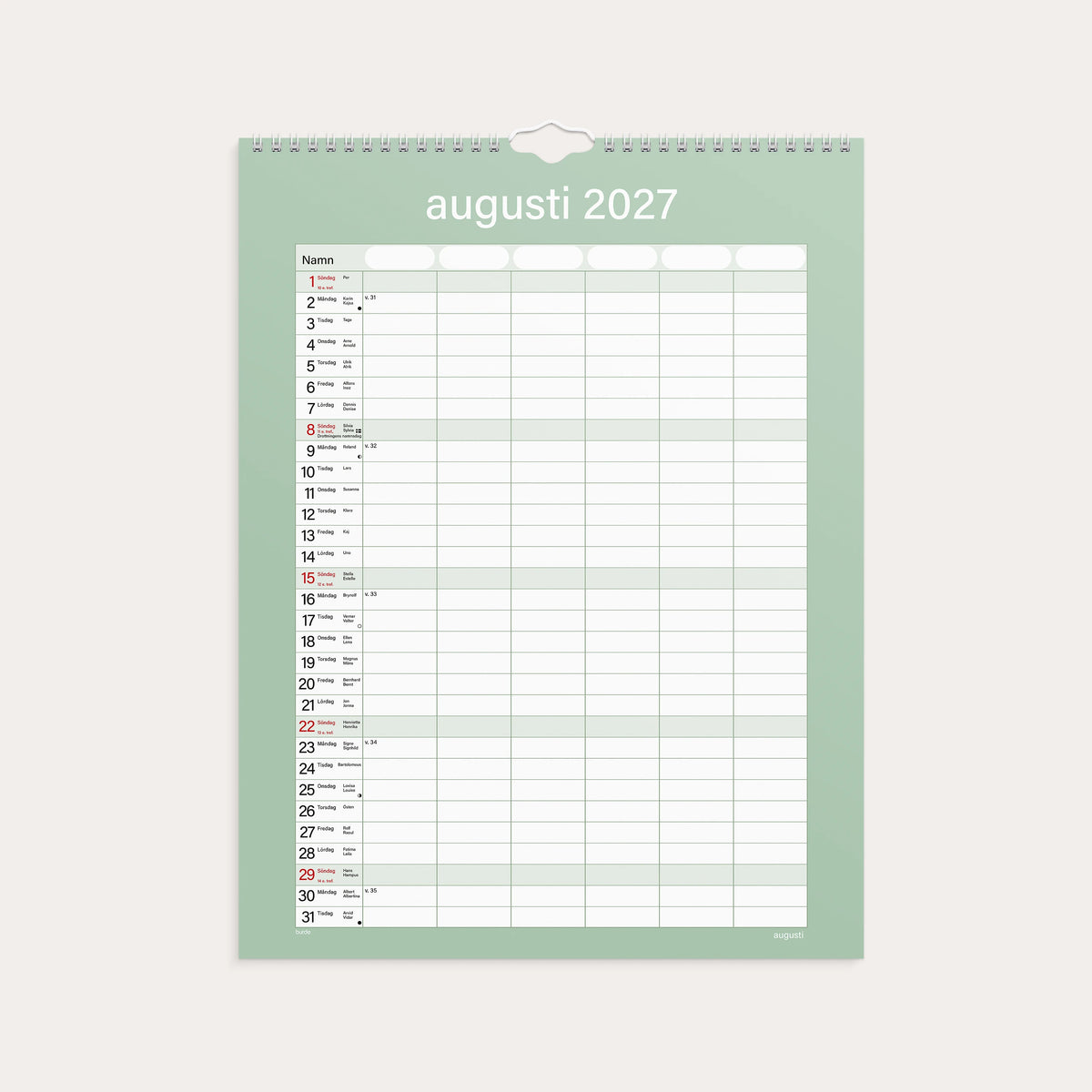 Familjekalender 2027 Praktisk