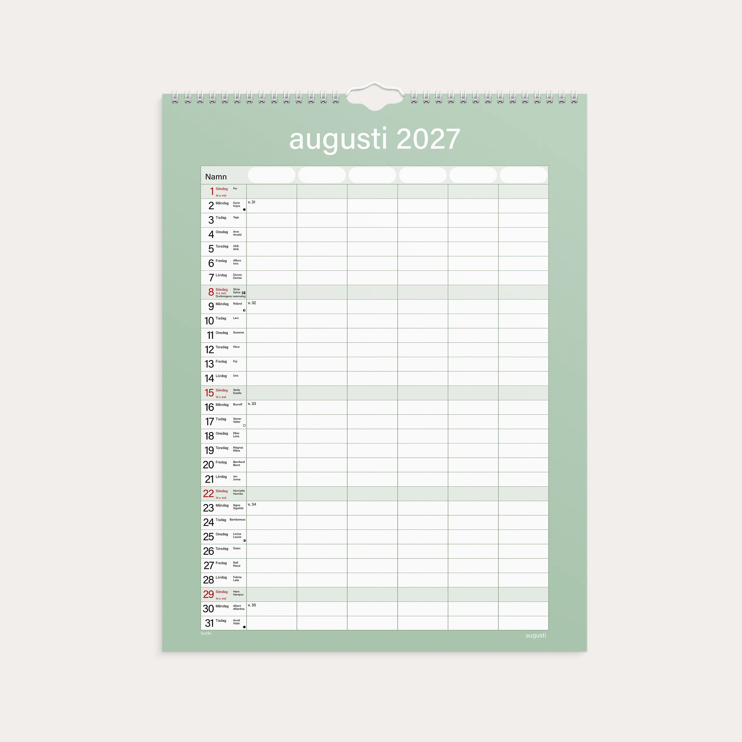 Familjekalender 2027 Praktisk