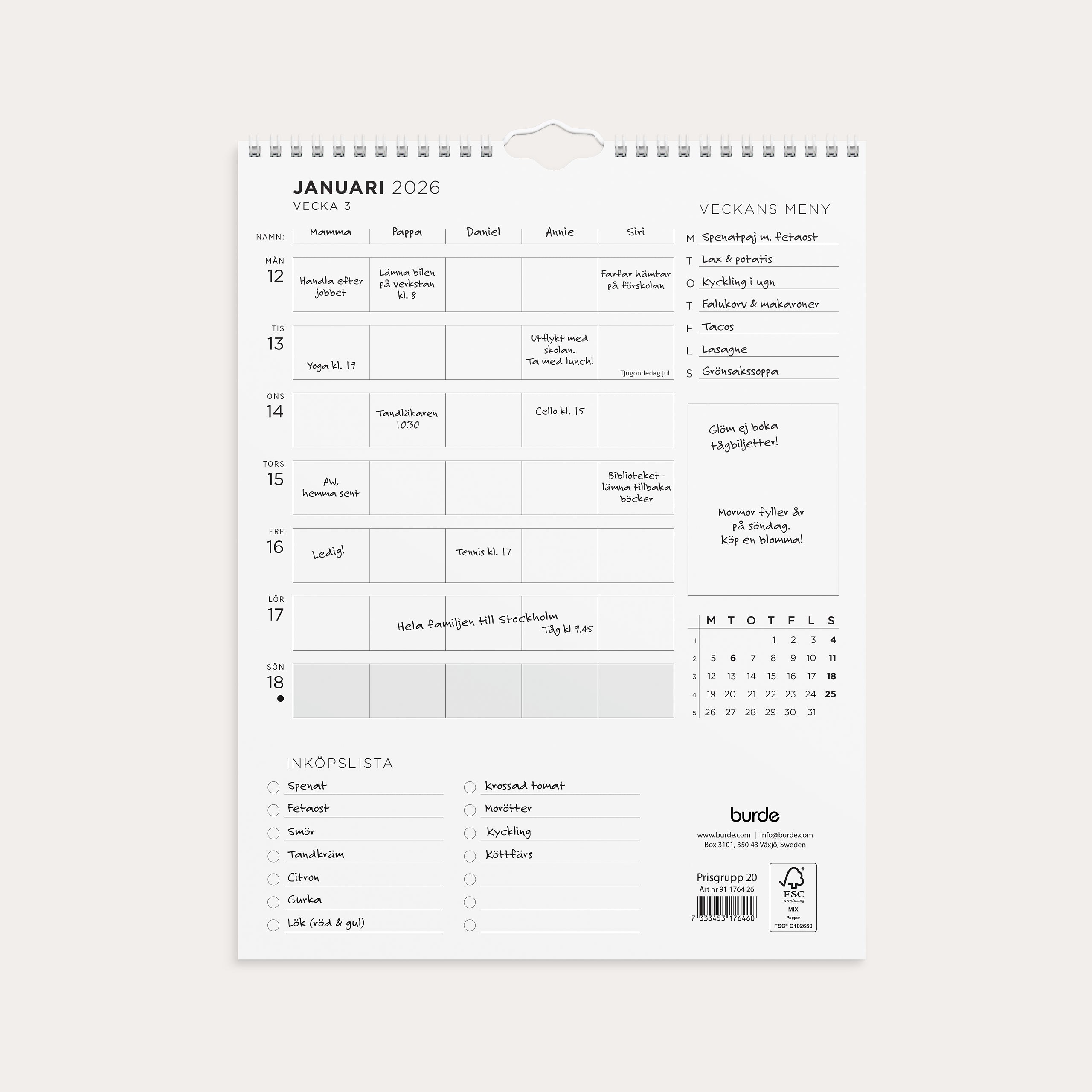 Familjens veckoplanering 2026