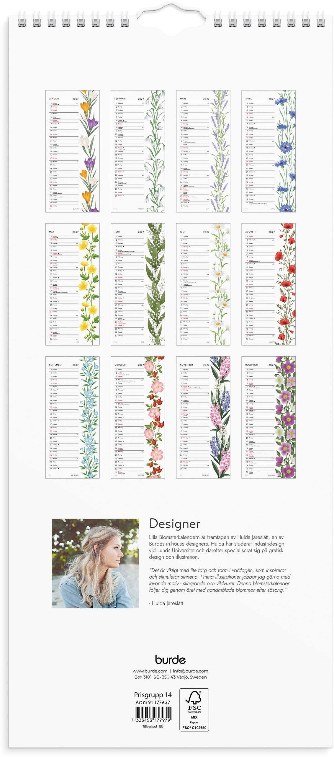 Väggkalender 2027 Lilla Blomsterkalendern
