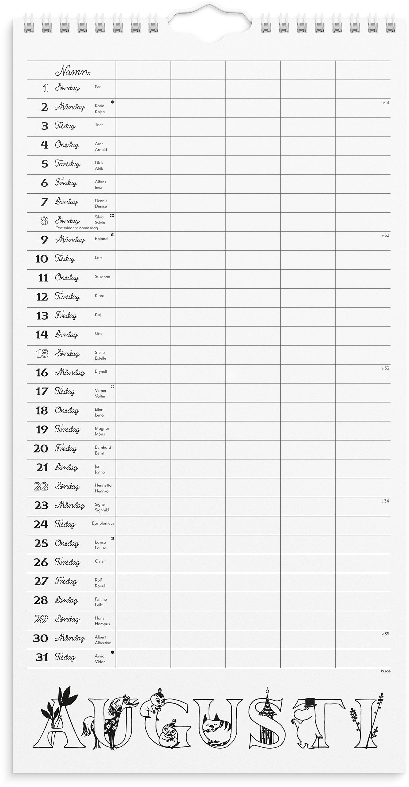 Familjekalender 2027 Mumin