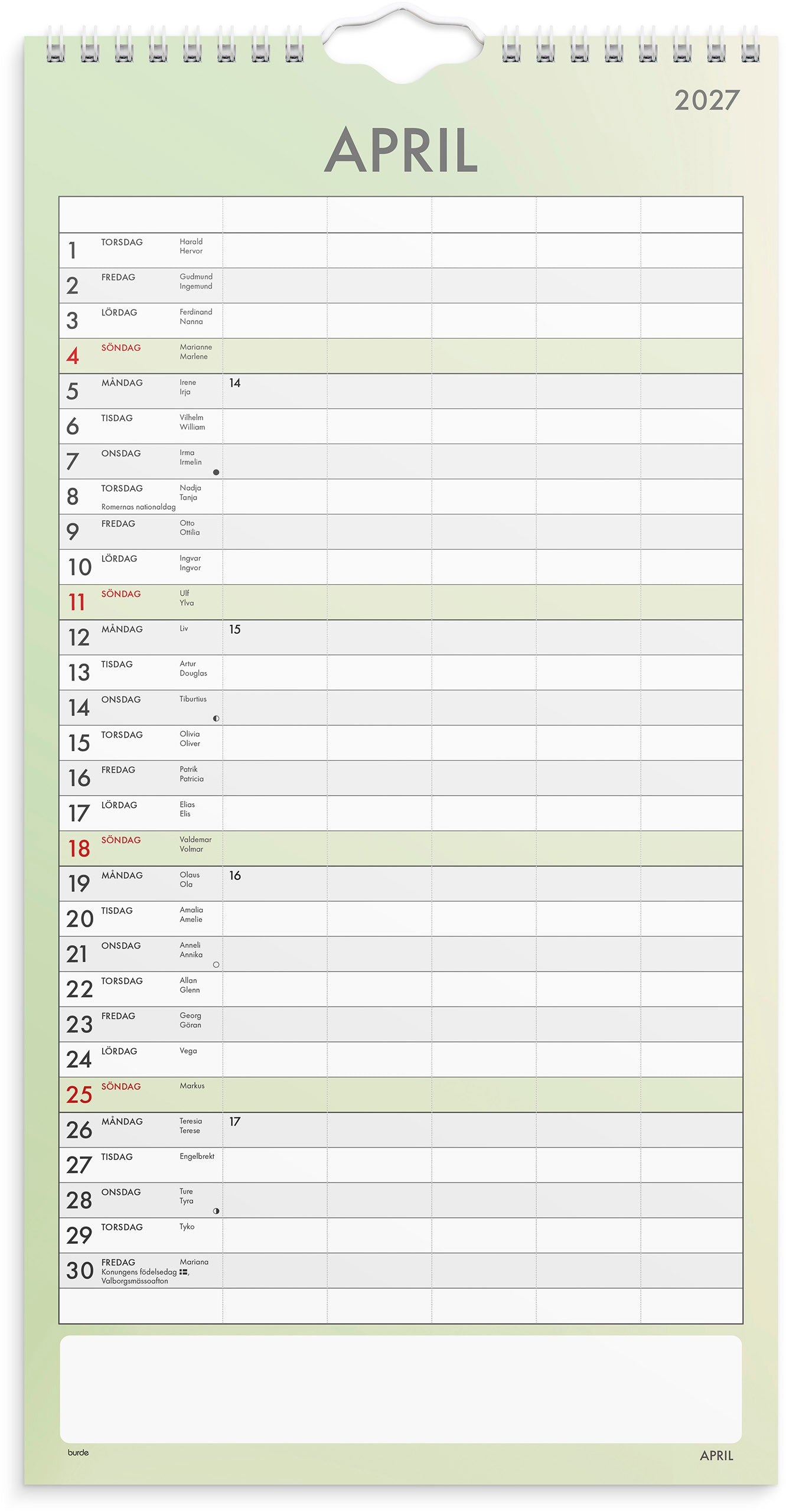 Familjekalender 2027 Tydlig