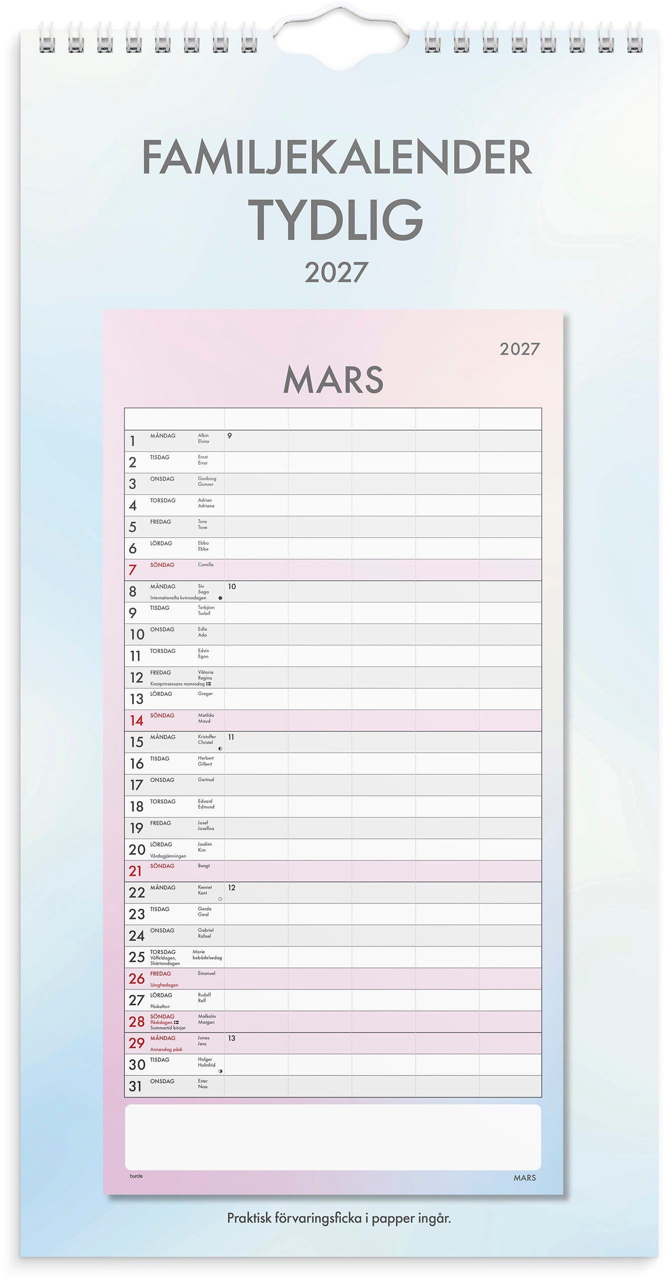 Familjekalender 2027 Tydlig