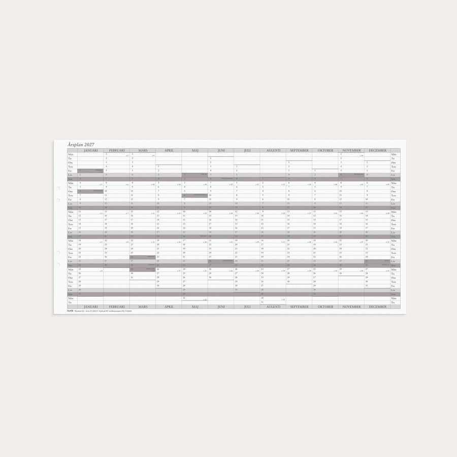 Väggkalender 2027 Årsplan 5/fp